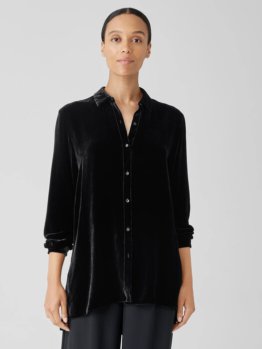 Velvet Classic Collar Long Shirt