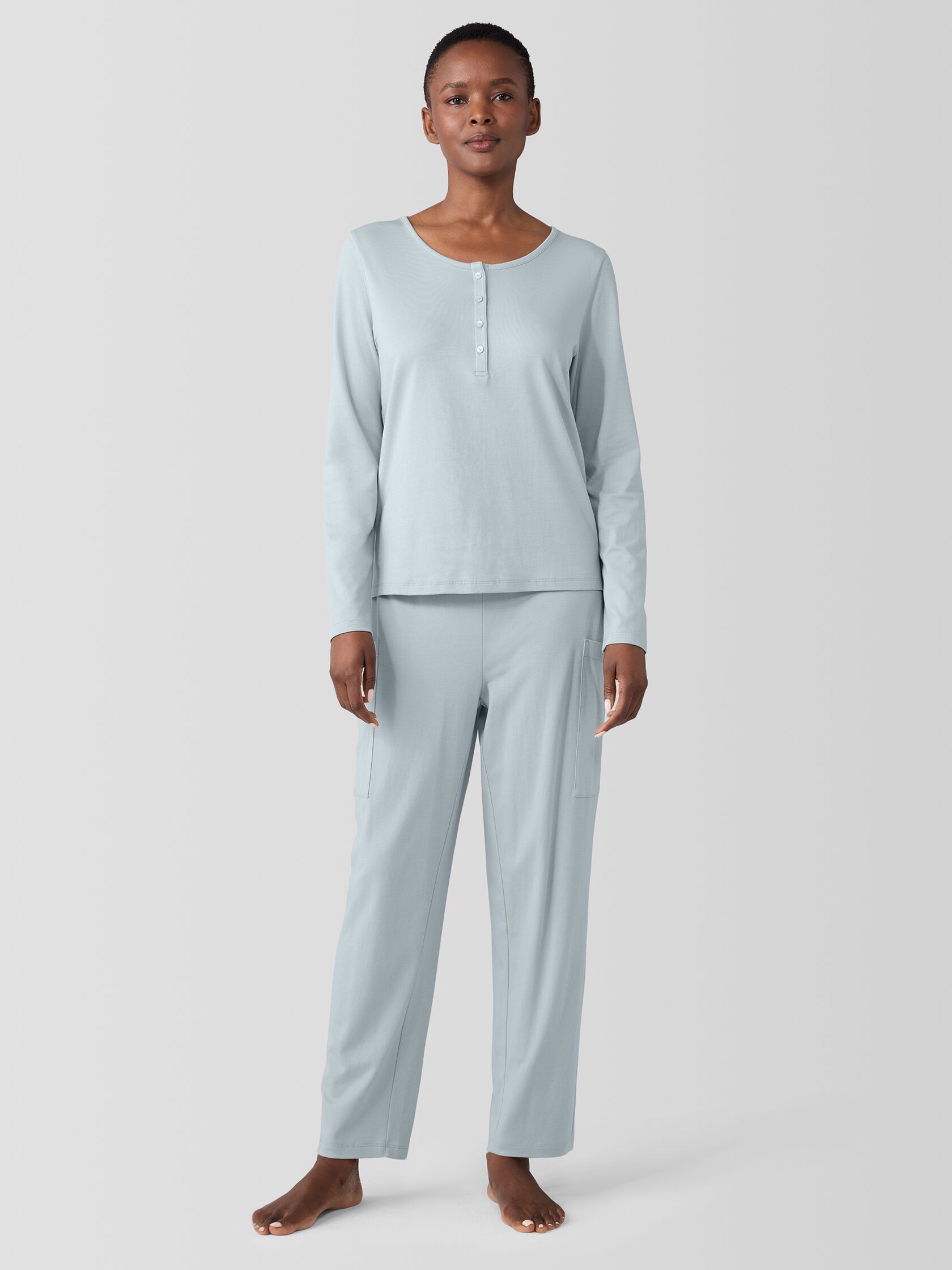 Organic Cotton Interlock Henley Sleep Top