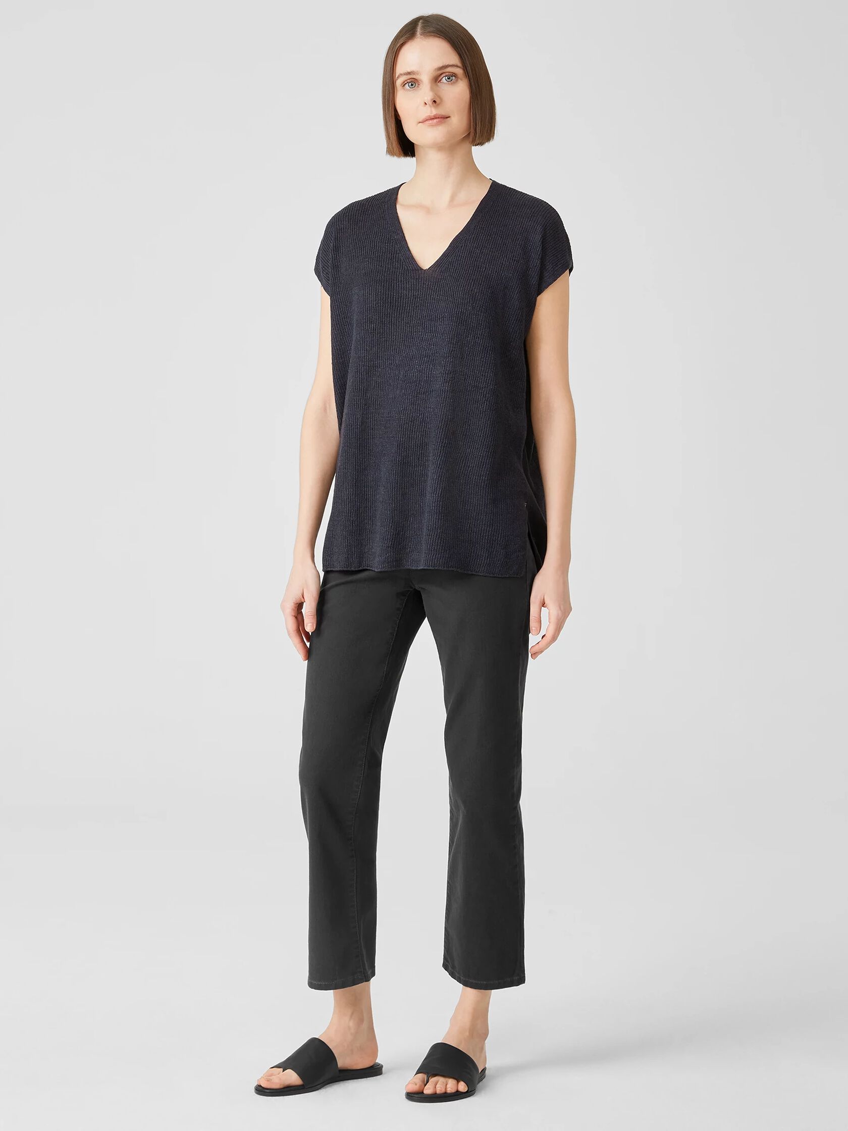 Organic Linen Delave Rib V-Neck Top