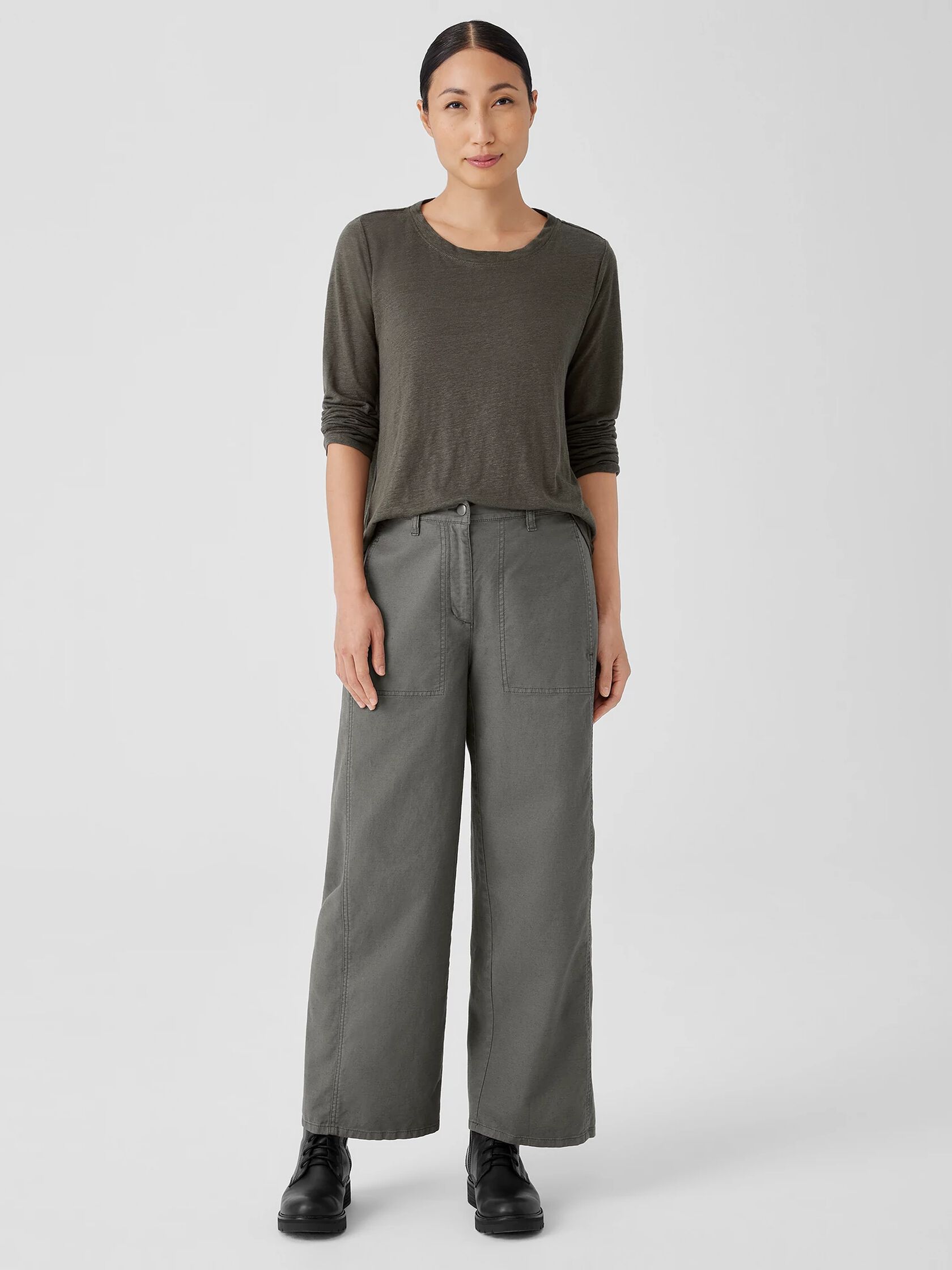 Cotton Hemp Stretch Wide-Leg Pant