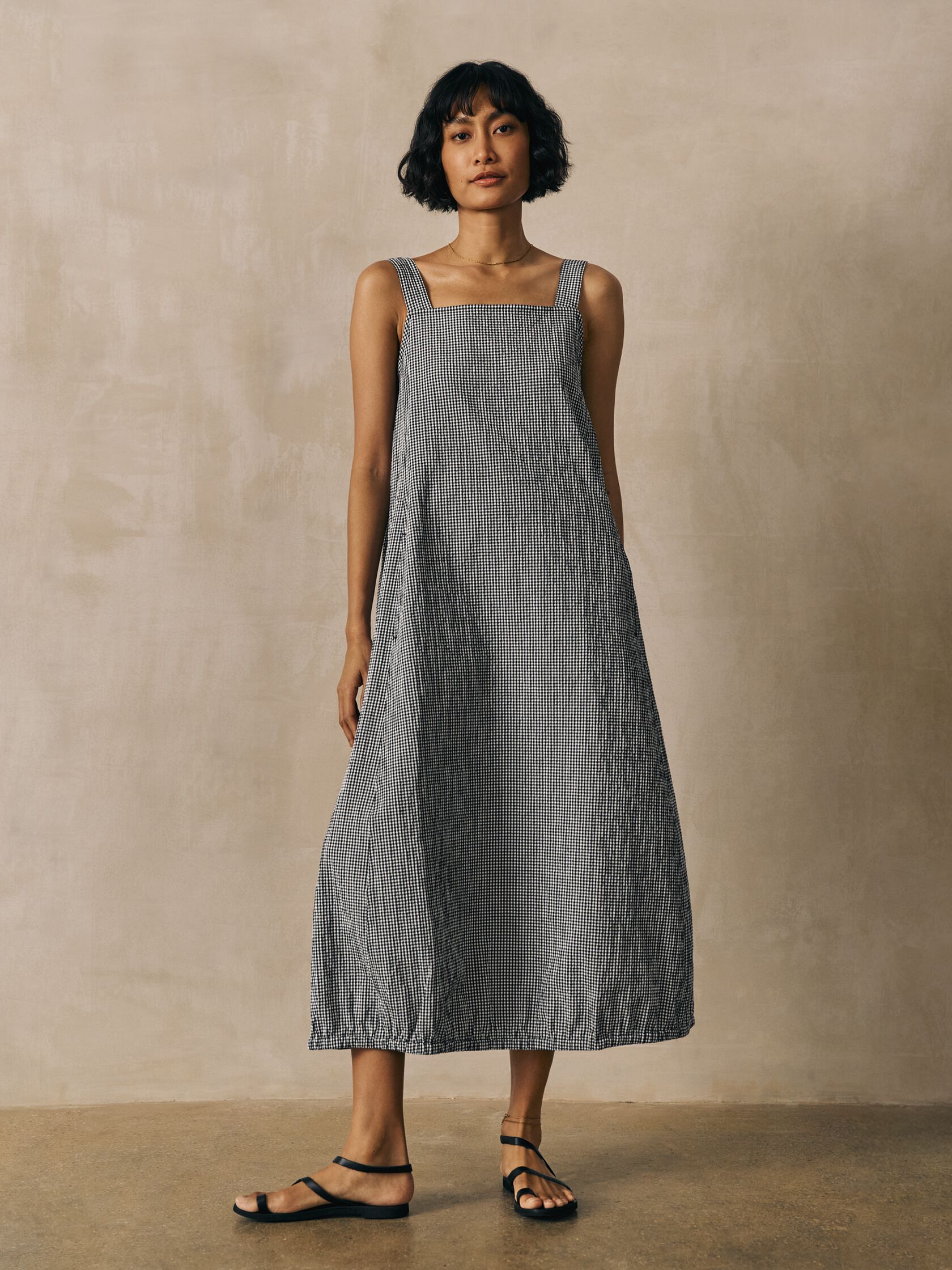 Organic Cotton Pucker Check Lantern Dress