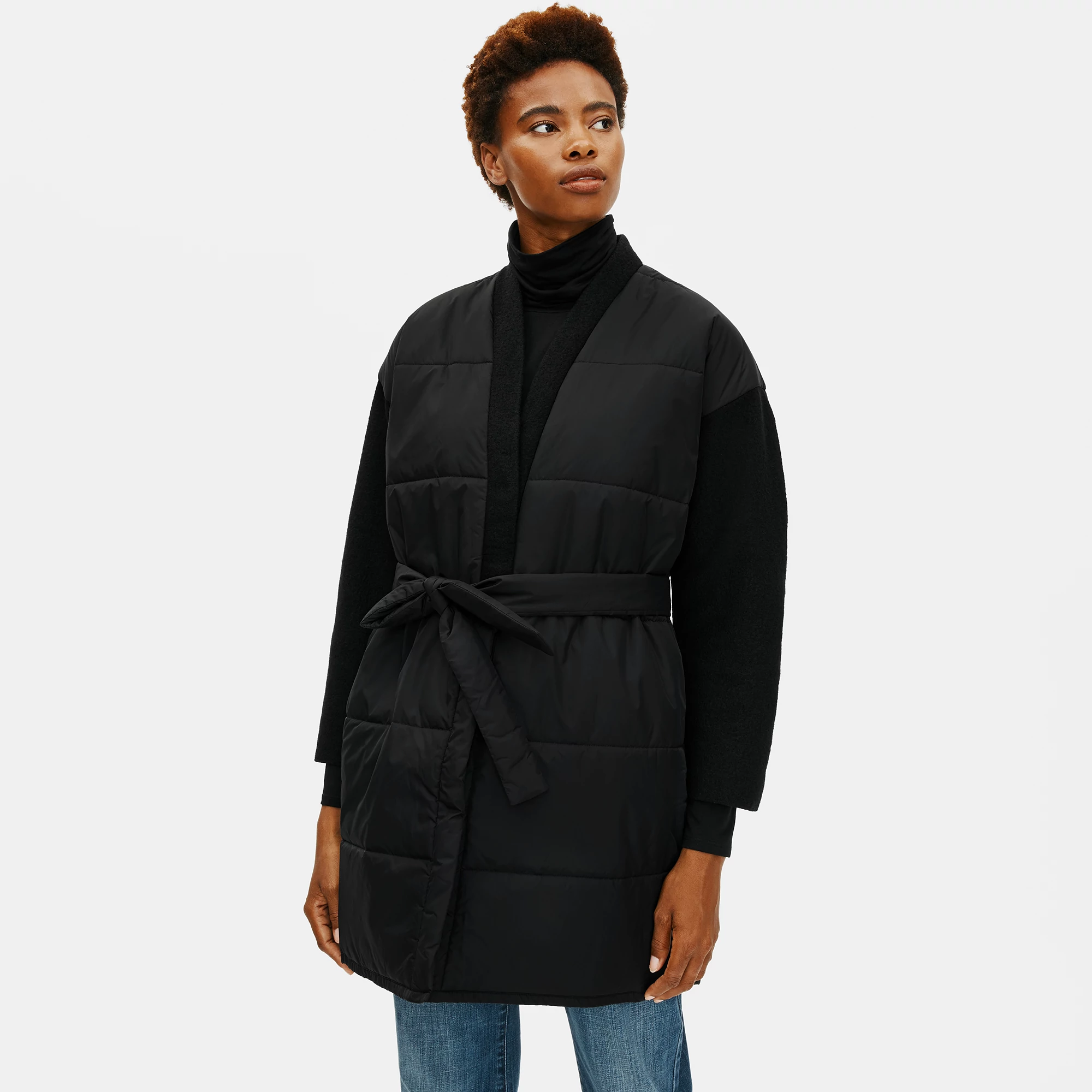 Recycled Nylon with Boiled Wool Coat in 