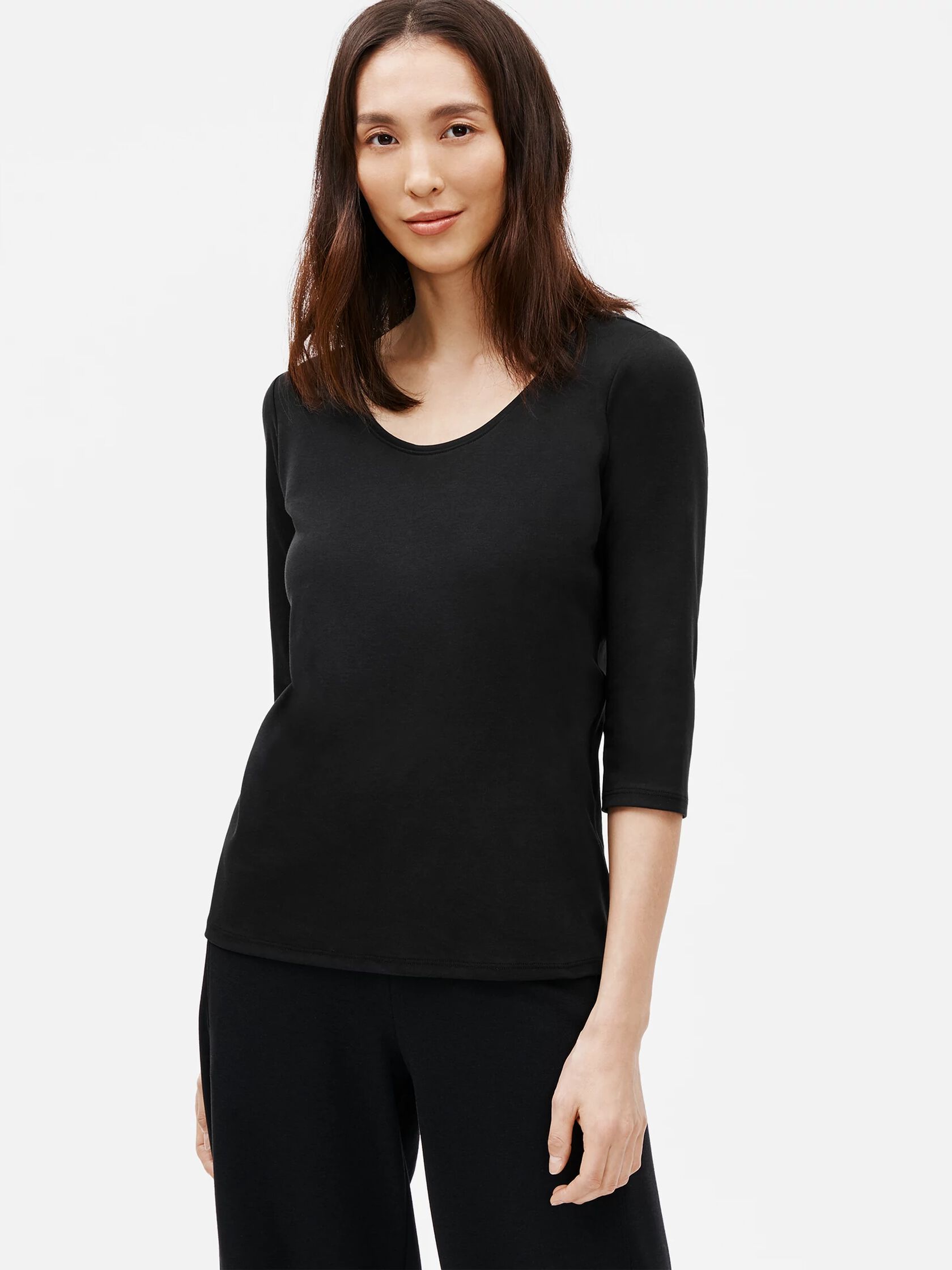 Organic Cotton Interlock Rounded V-Neck Top