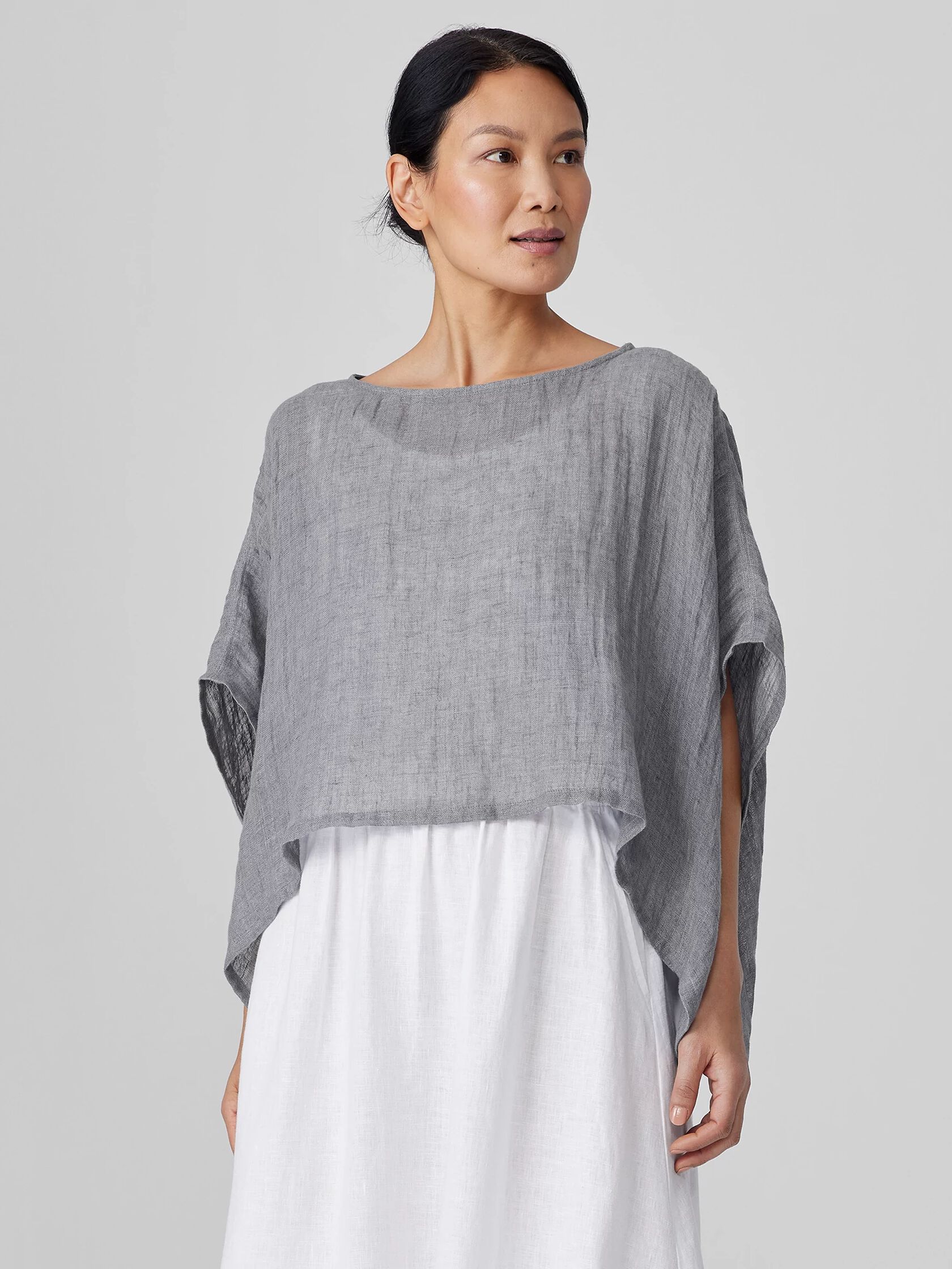 Délavé Organic Linen Gauze Bateau Neck Poncho