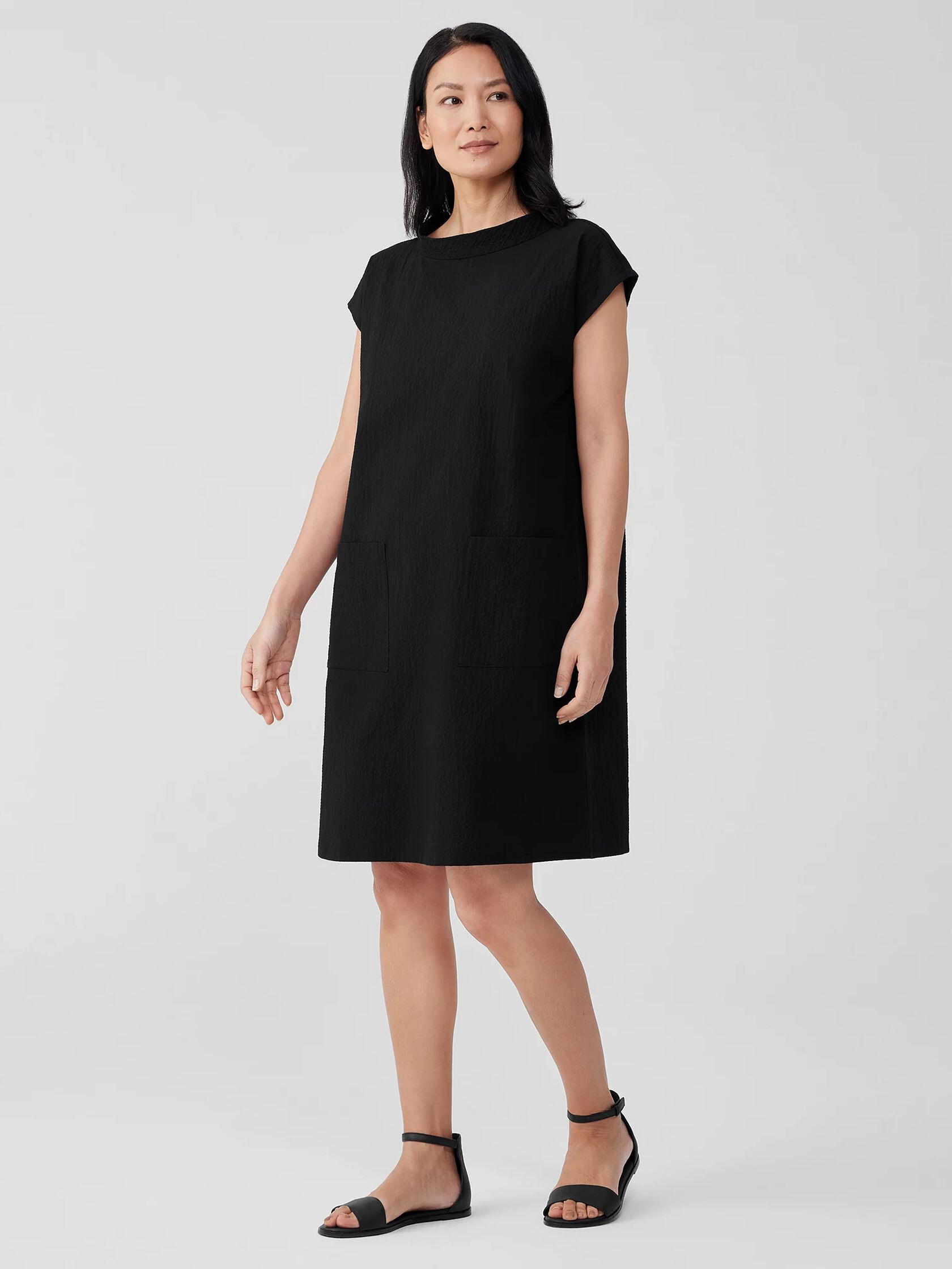 Organic Cotton Pucker Mock Neck Dress