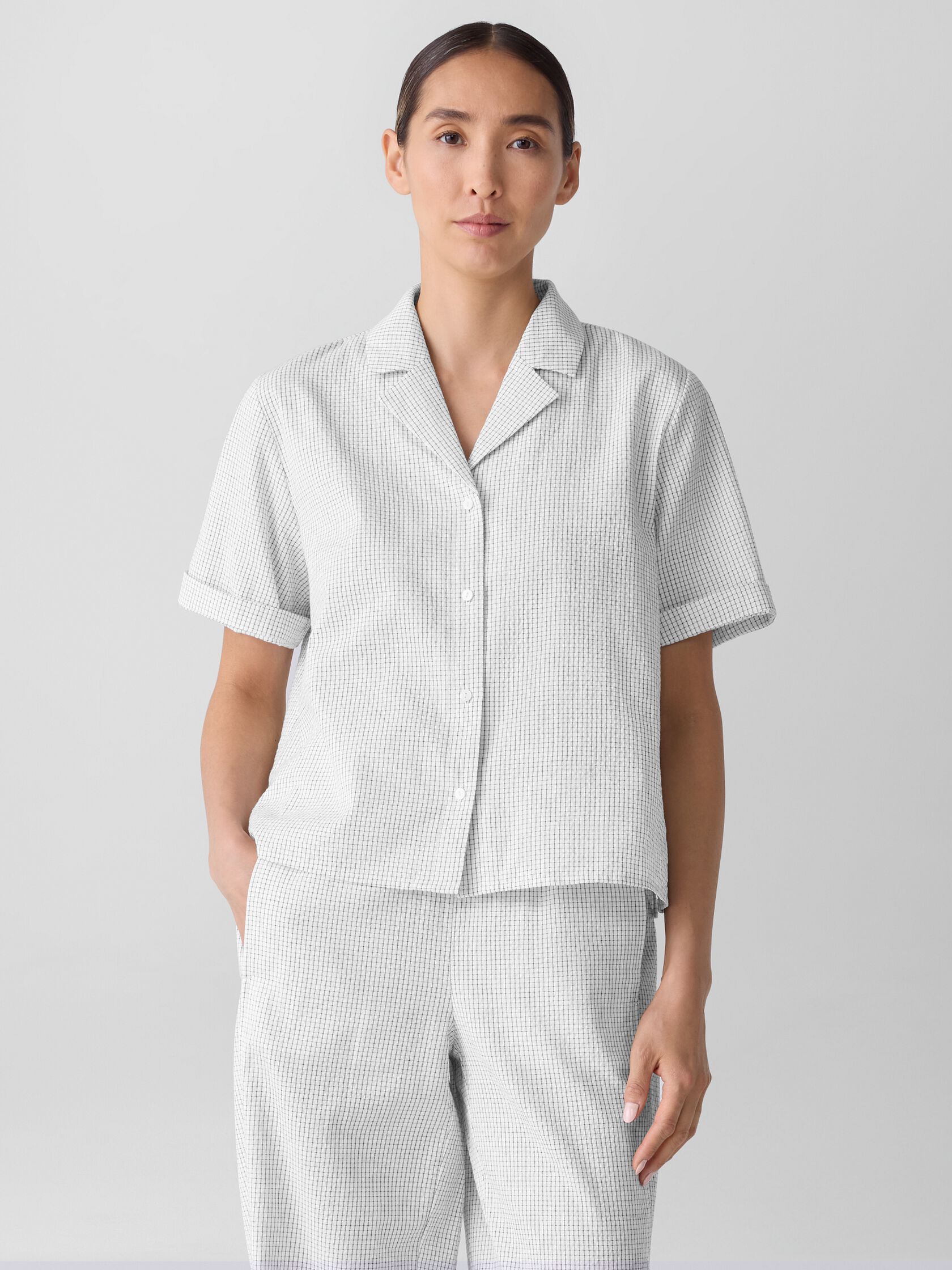 Organic Cotton Ripple Checkered Notch Collar Shirt