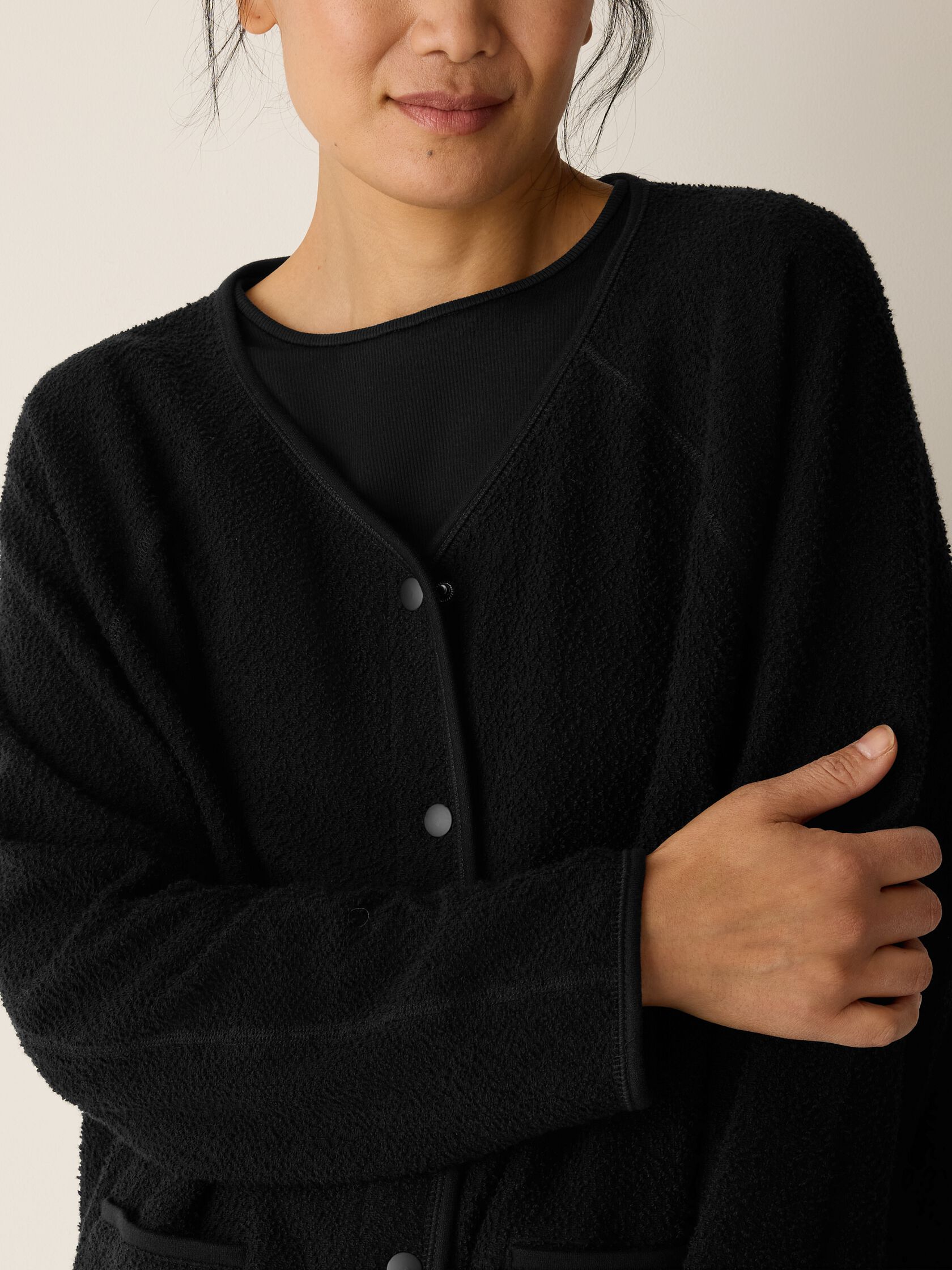 Organic Cotton Stretch Boucle V-Neck Jacket