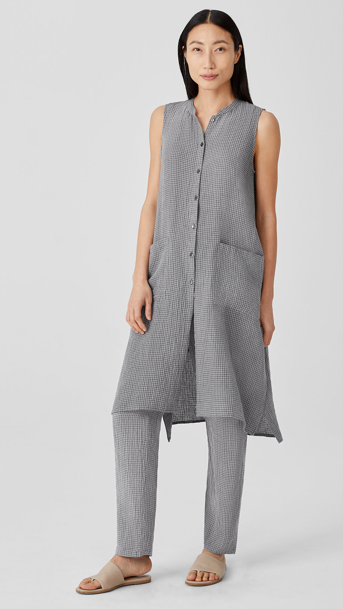 Puckered Organic Linen Long Shirt