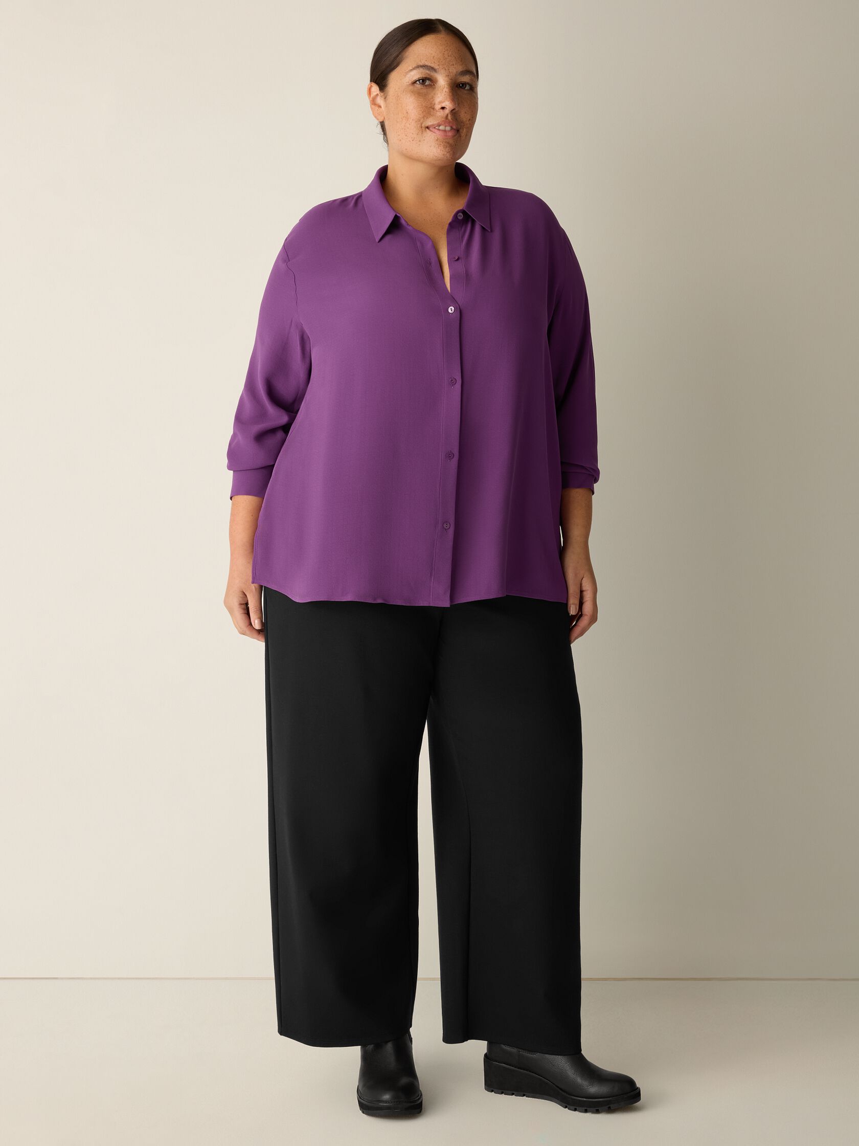 Silk Georgette Crepe Classic Collar Shirt