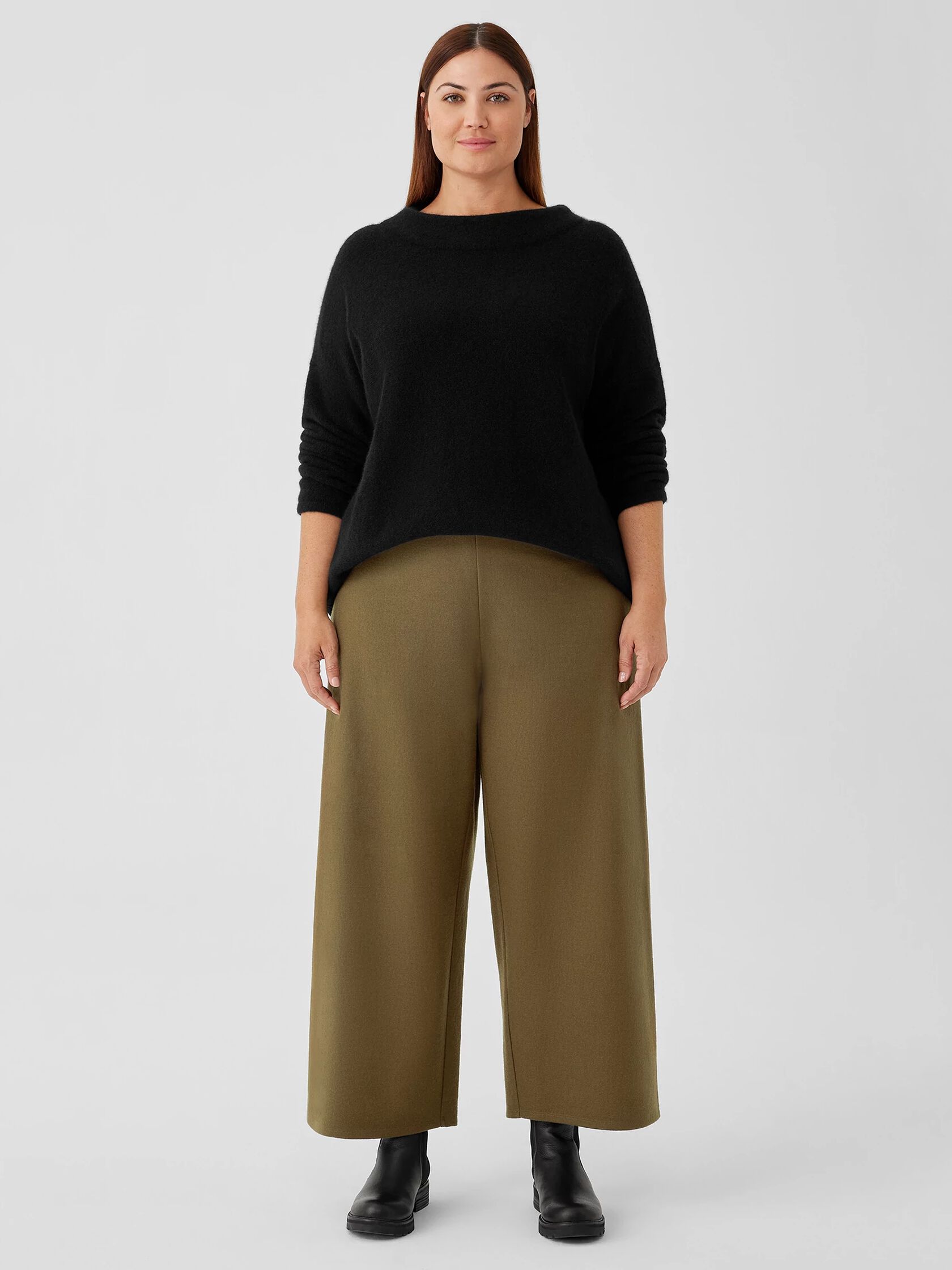 Boiled Wool Jersey Wide-Leg Pant