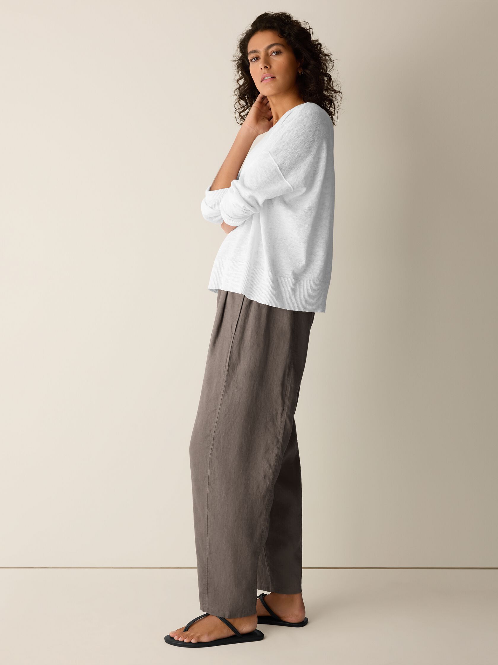 Organic Linen Cotton Slub Crew Neck Top