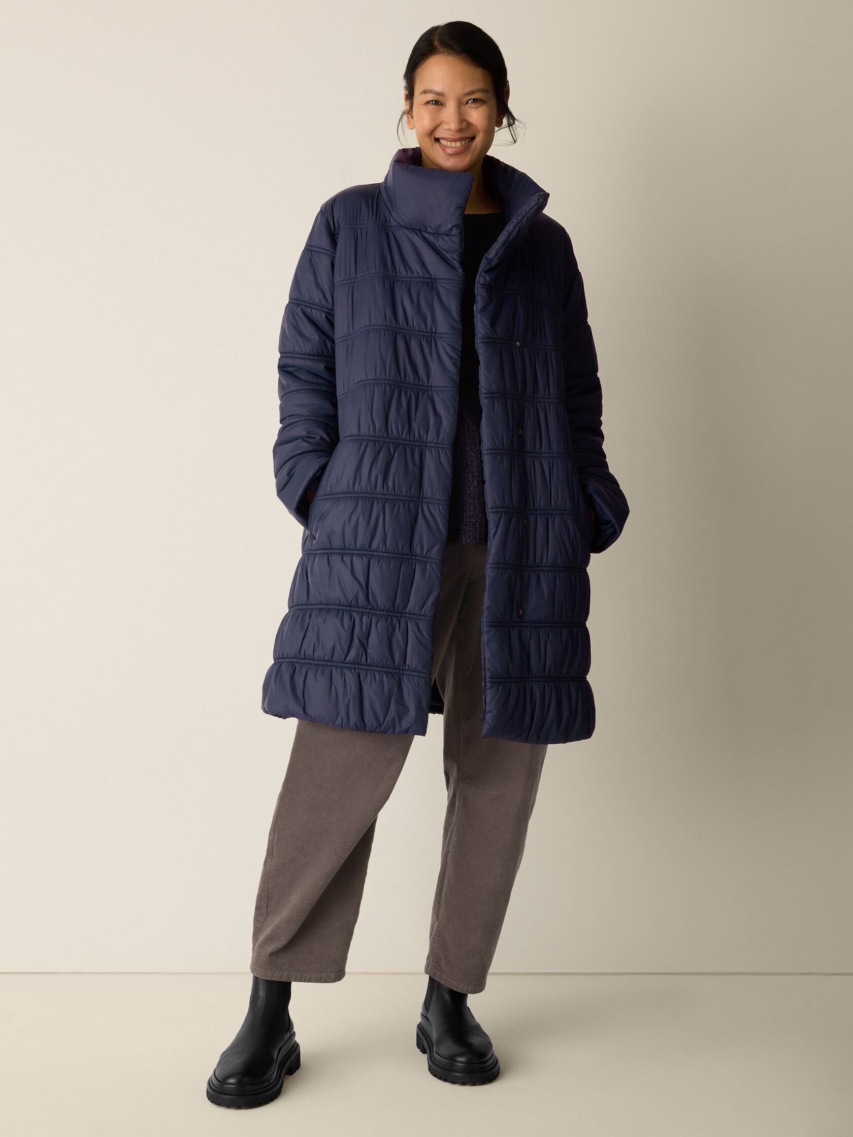 Eggshell Recycled Nylon Ruched Coat