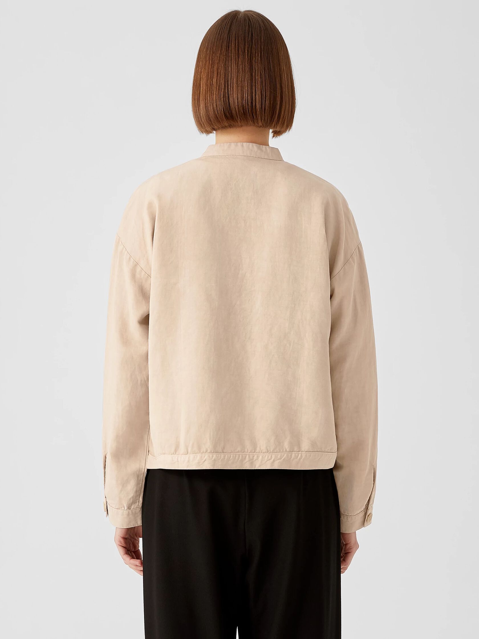 Linen Blend Stand Collar Jacket