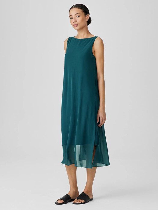 Sheer Silk Georgette Bateau Neck Dress