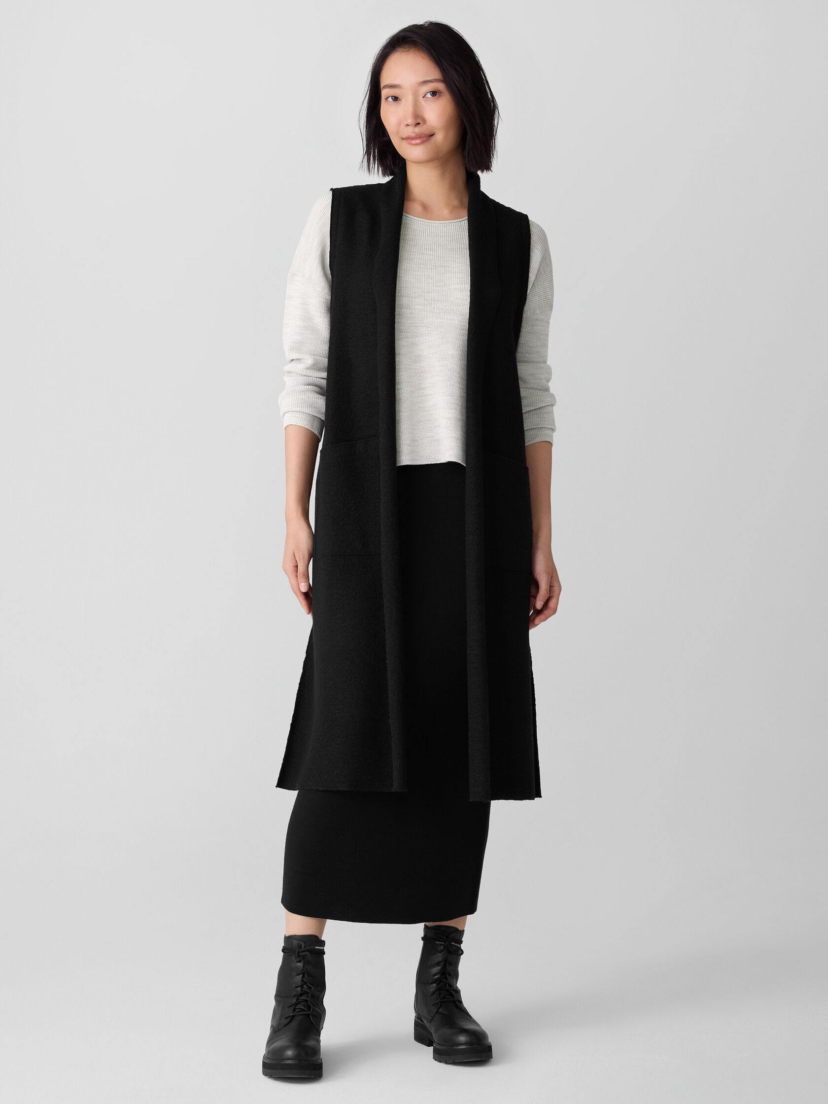 Lightweight Boiled Wool Shawl Collar Vest in Regenerative Wool