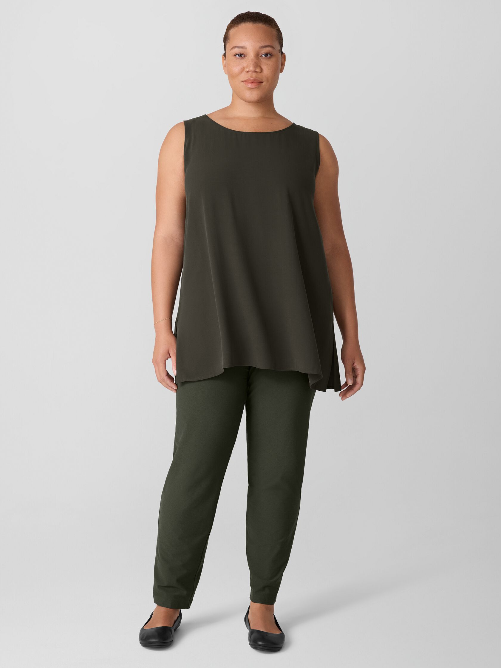 Silk Georgette Crepe Ballet Neck Long Tank