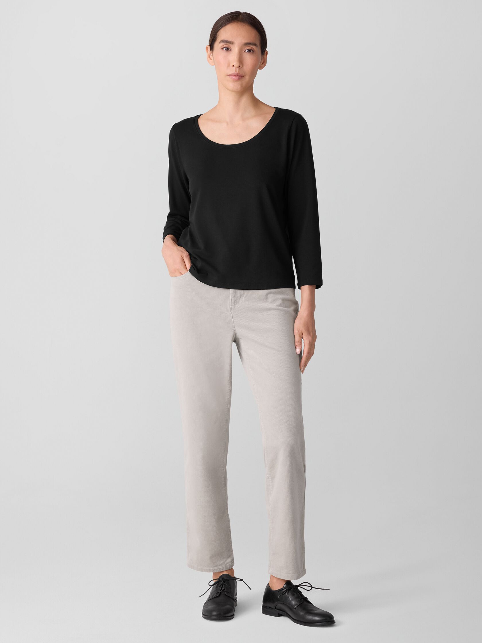 Stretch Jersey Knit Scoop Neck Top