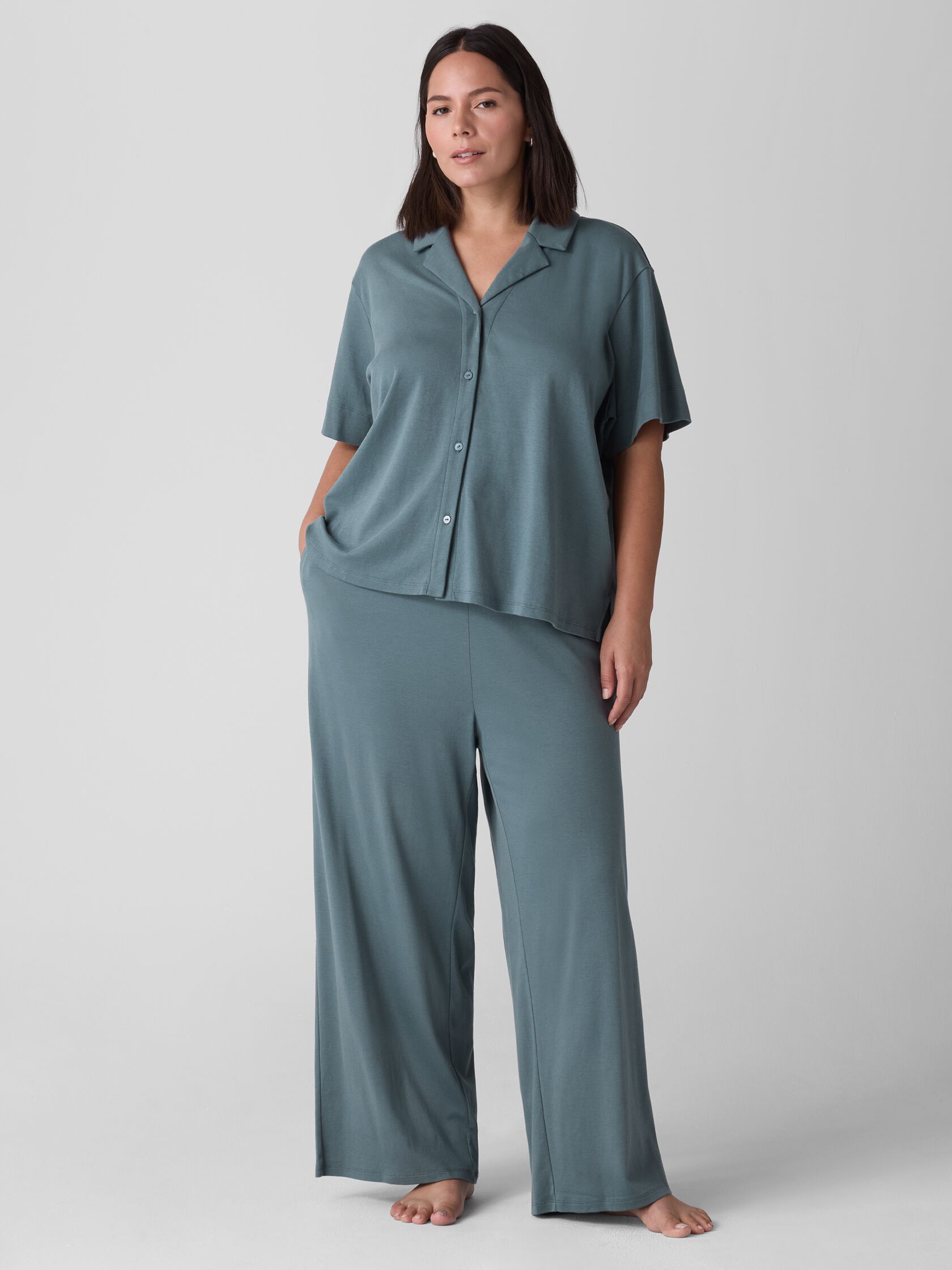 Organic Cotton Interlock Notch Collar Sleep Shirt