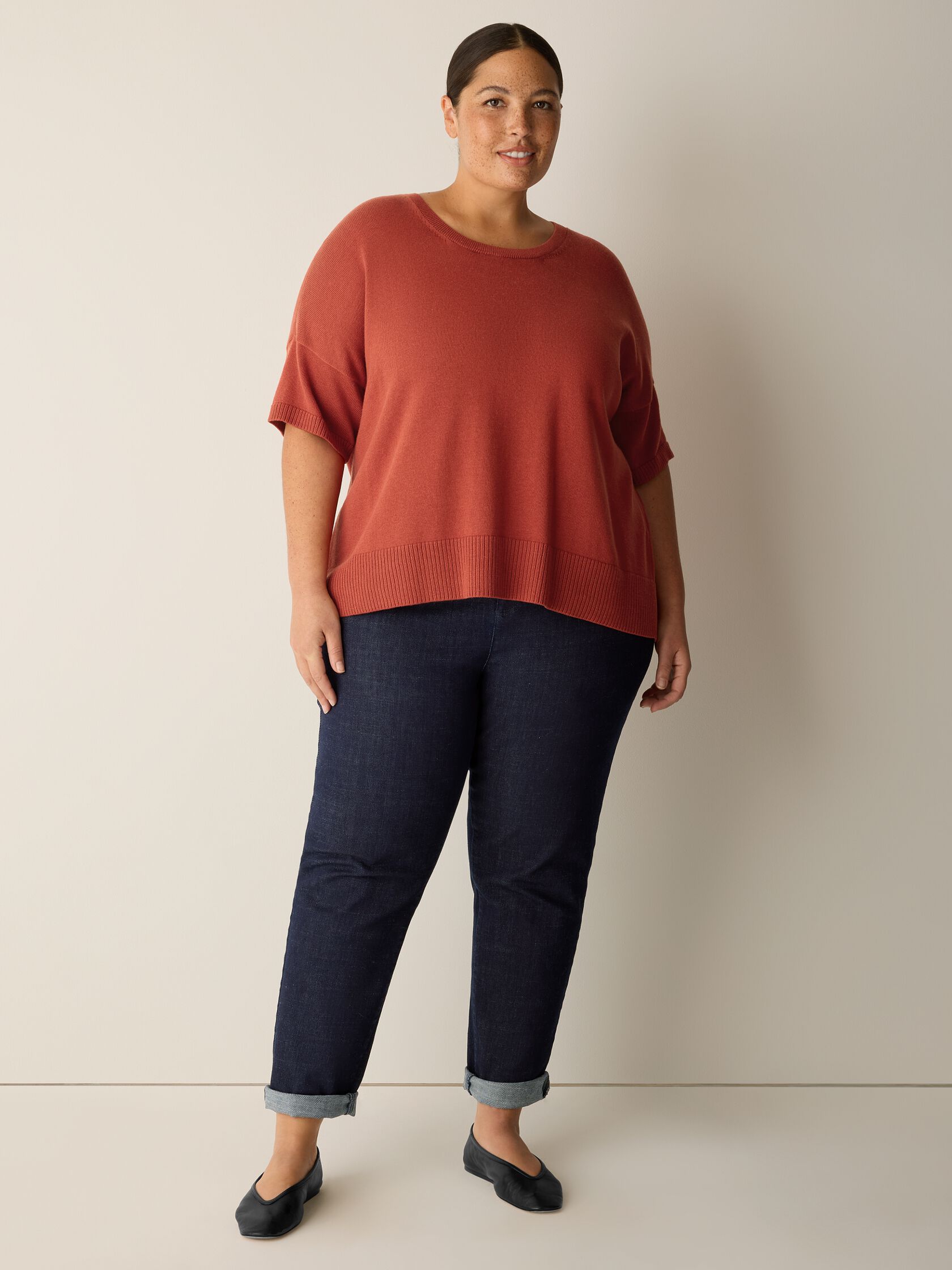 Peruvian Cotton Blend Elbow-Sleeve Top