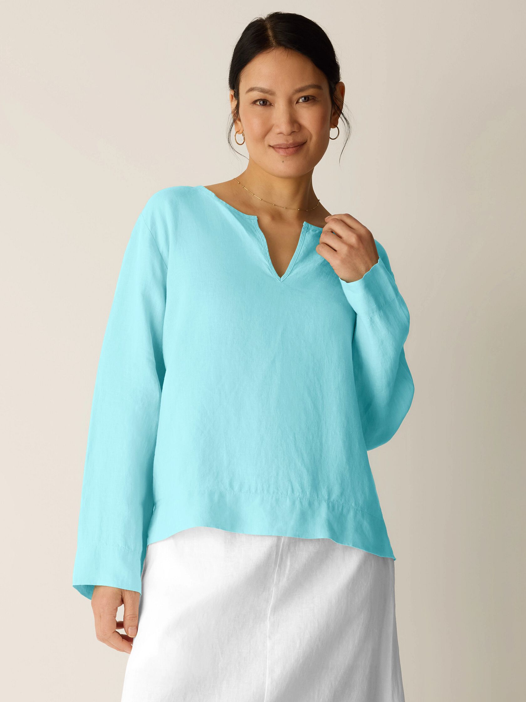 Organic Handkerchief Linen Split Neck Top