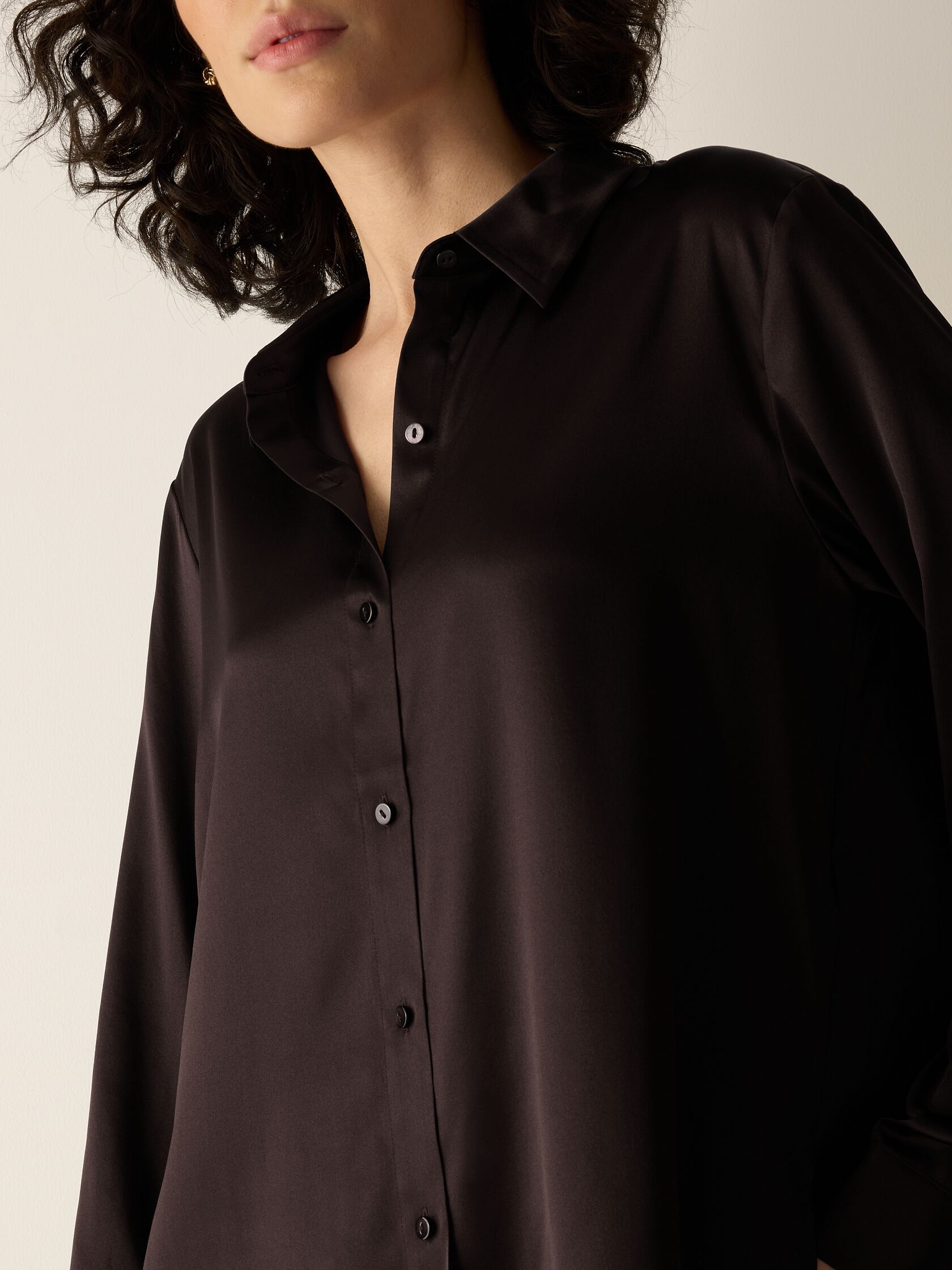 Stretch Silk Charmeuse Classic Collar Shirt