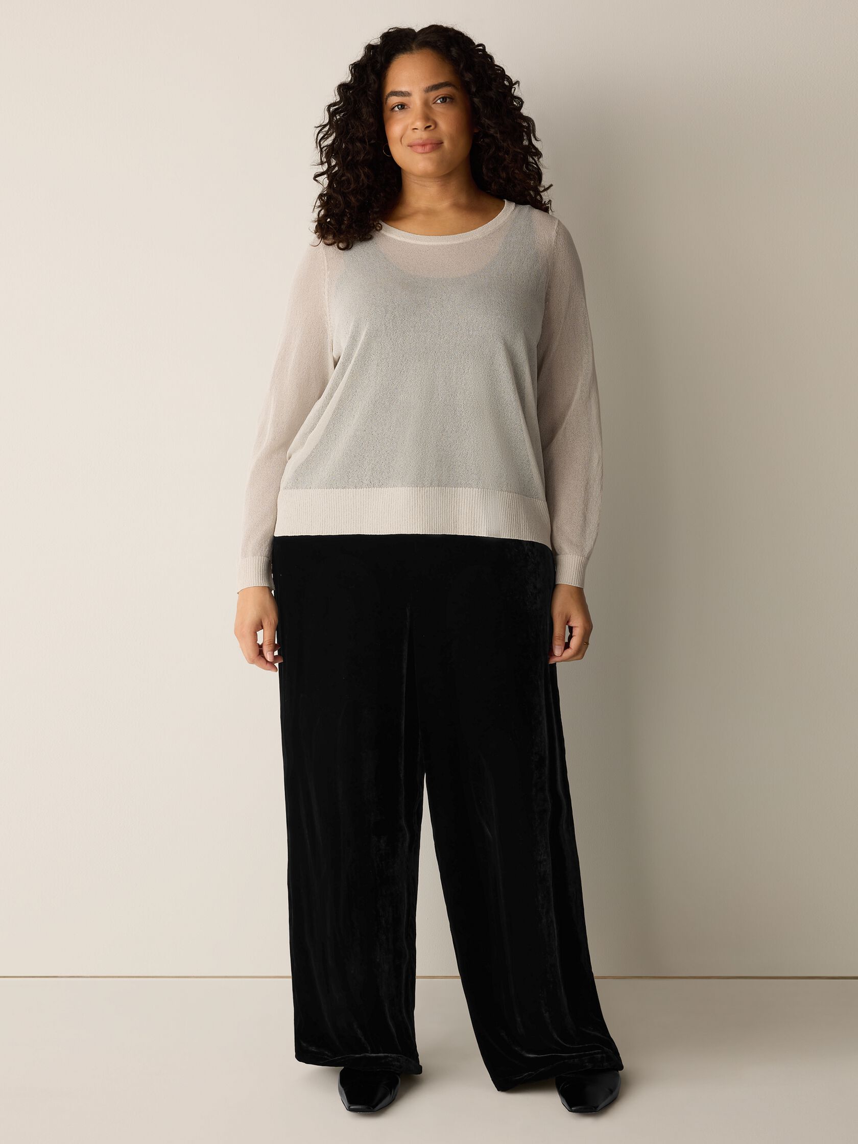 Gossamer Viscose Wedge Crew Neck Top
