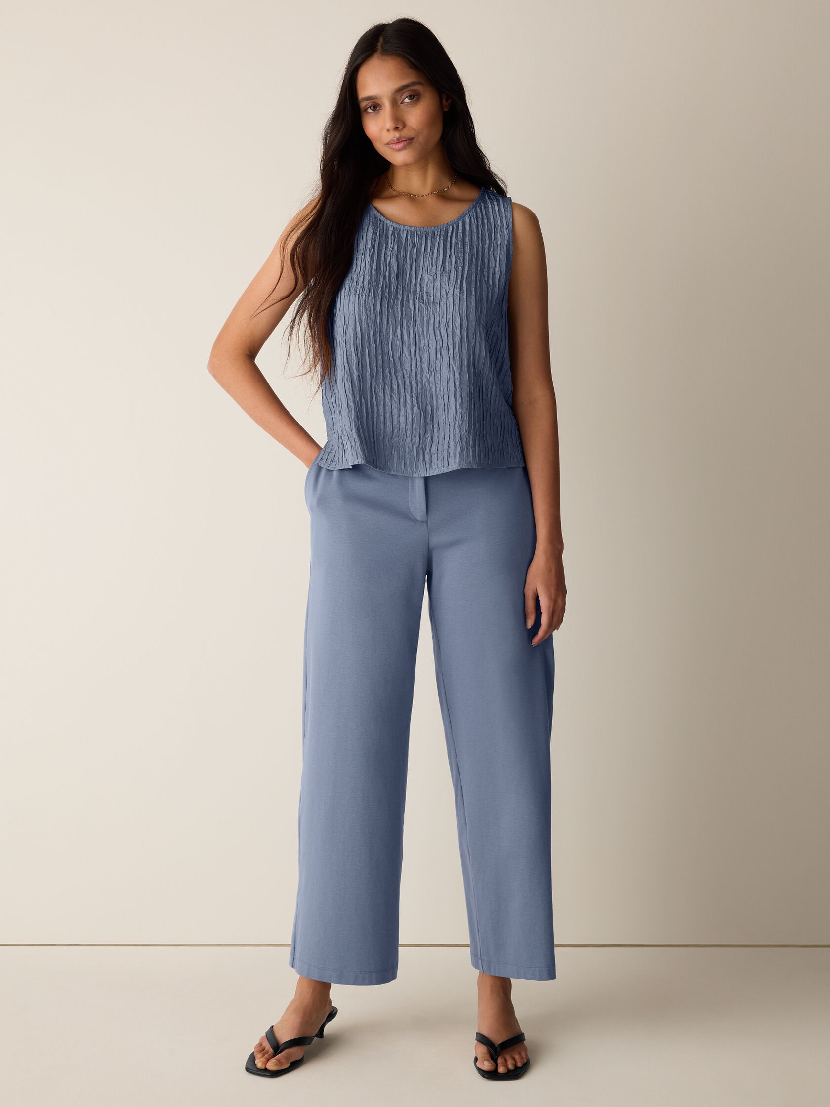 Cotton Blend Ponte Wide-Leg Trouser