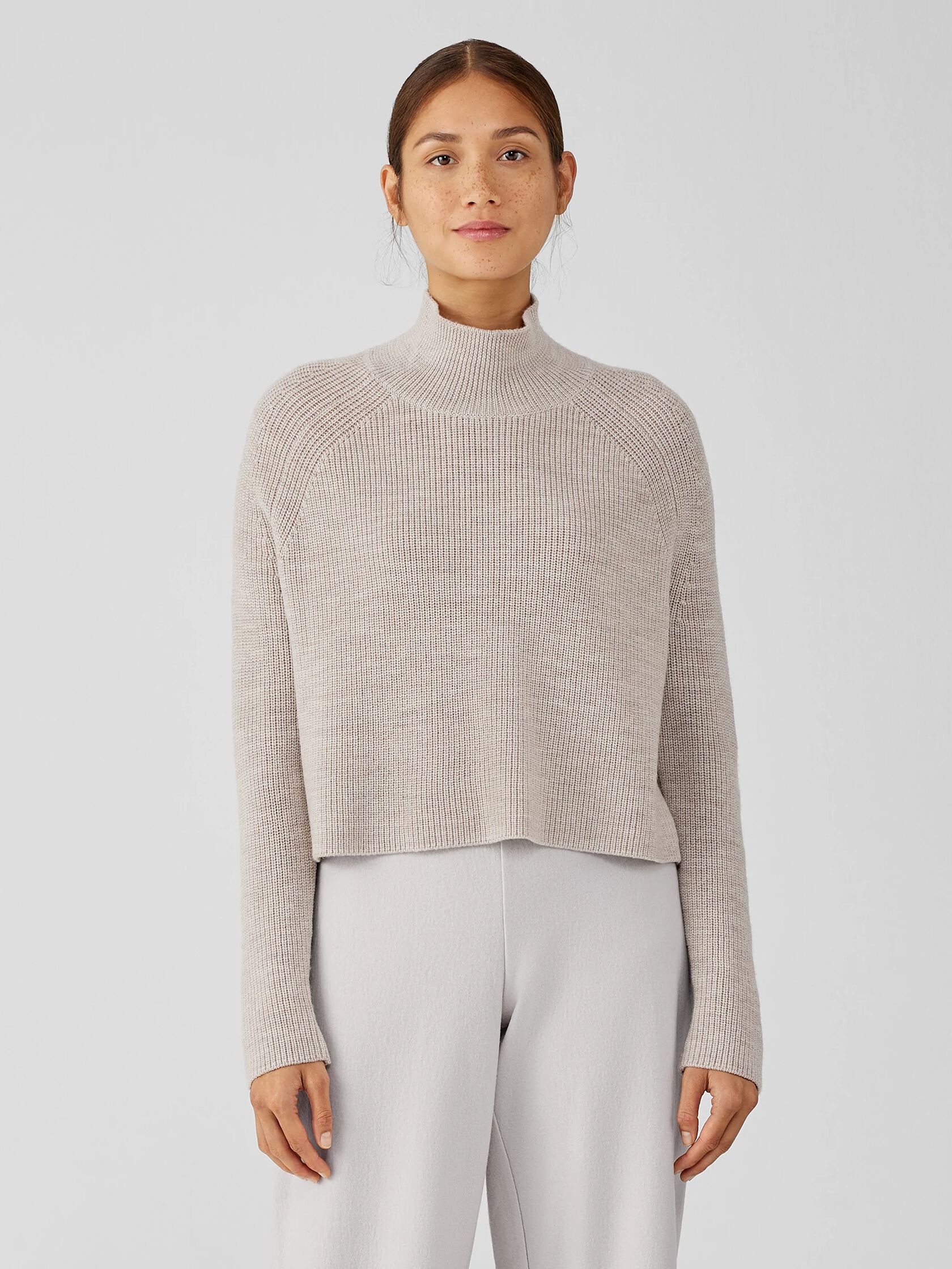 Merino Cropped Turtleneck Top in Regenerative Wool