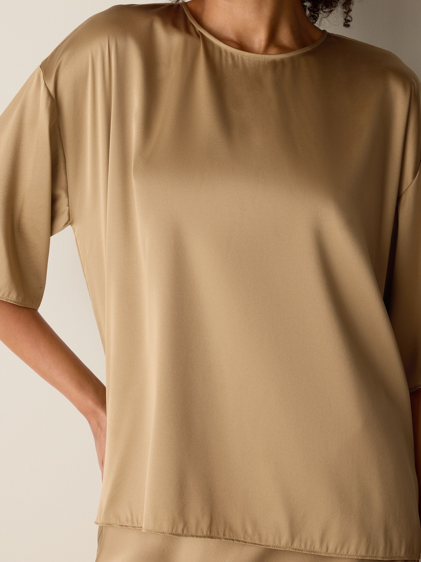 Stretch Silk Charmeuse Round Neck Top