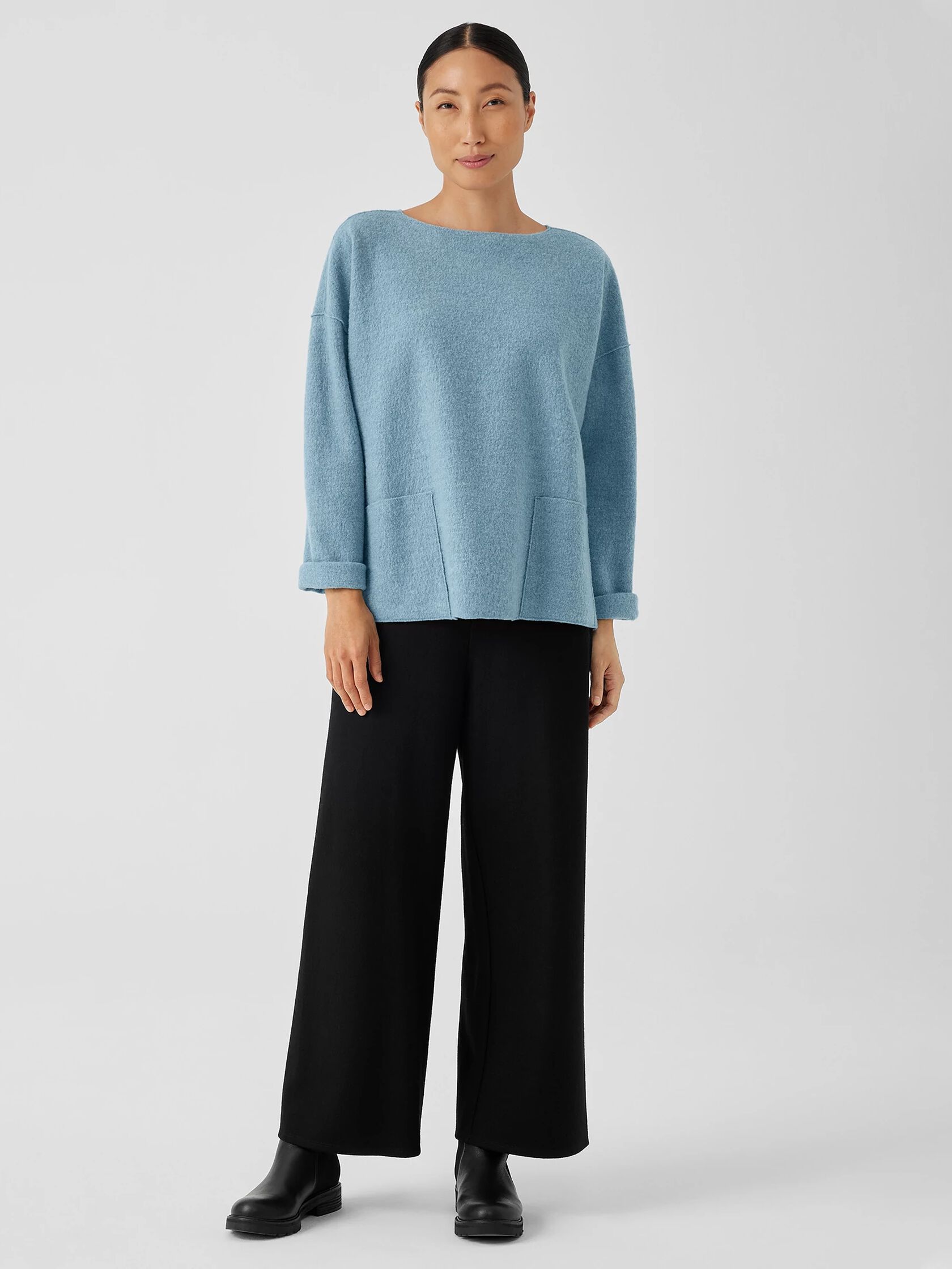 Lightweight Boiled Wool Bateau Neck Top in Regenerative Wool