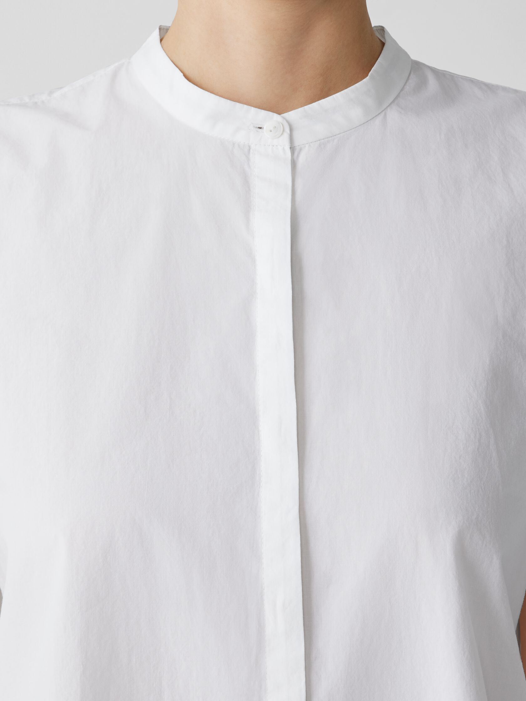 Washed Organic Cotton Poplin Band Collar Shirt
