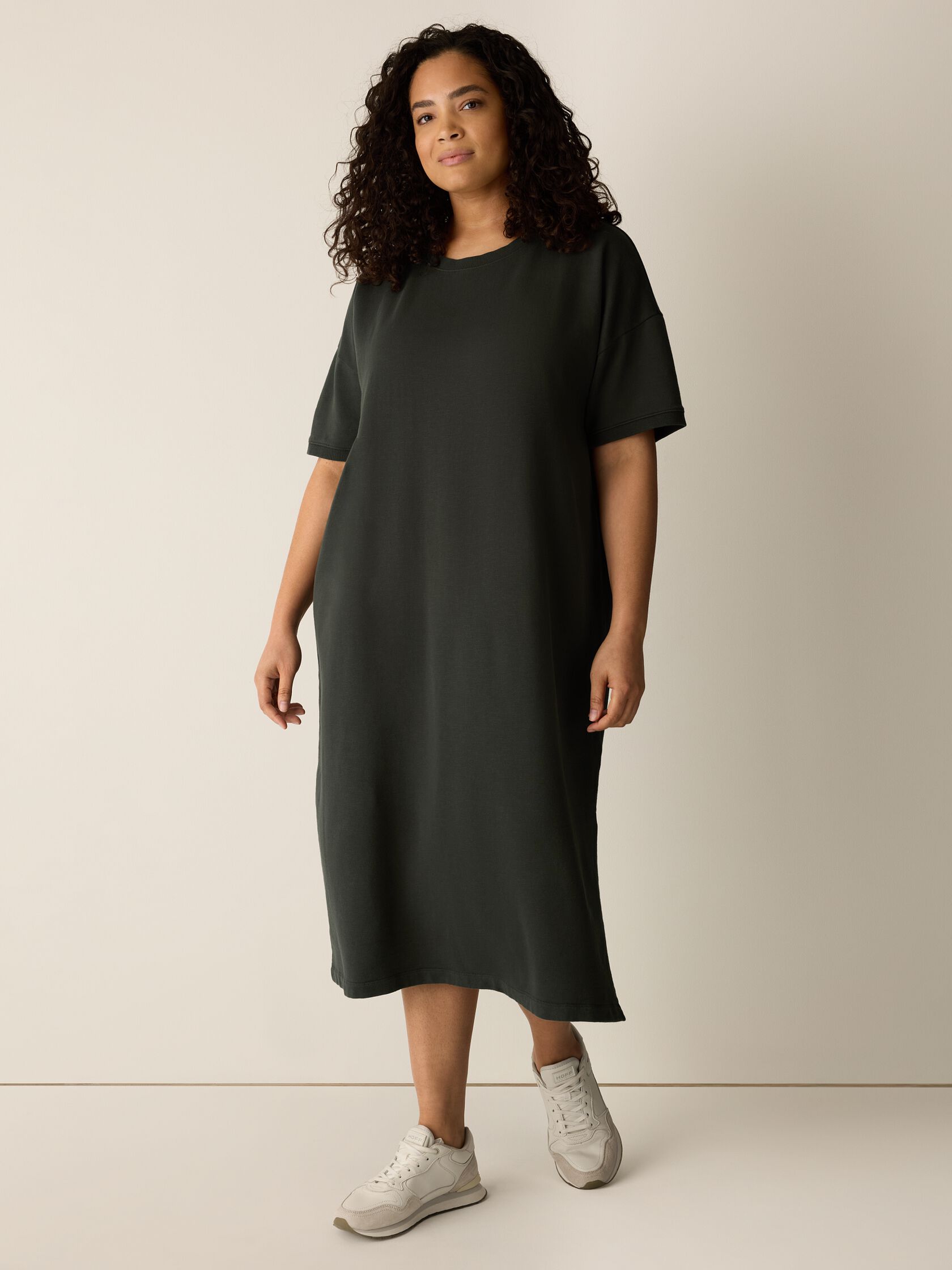 Garment-Dyed Organic Cotton Terry Crew Neck Dress
