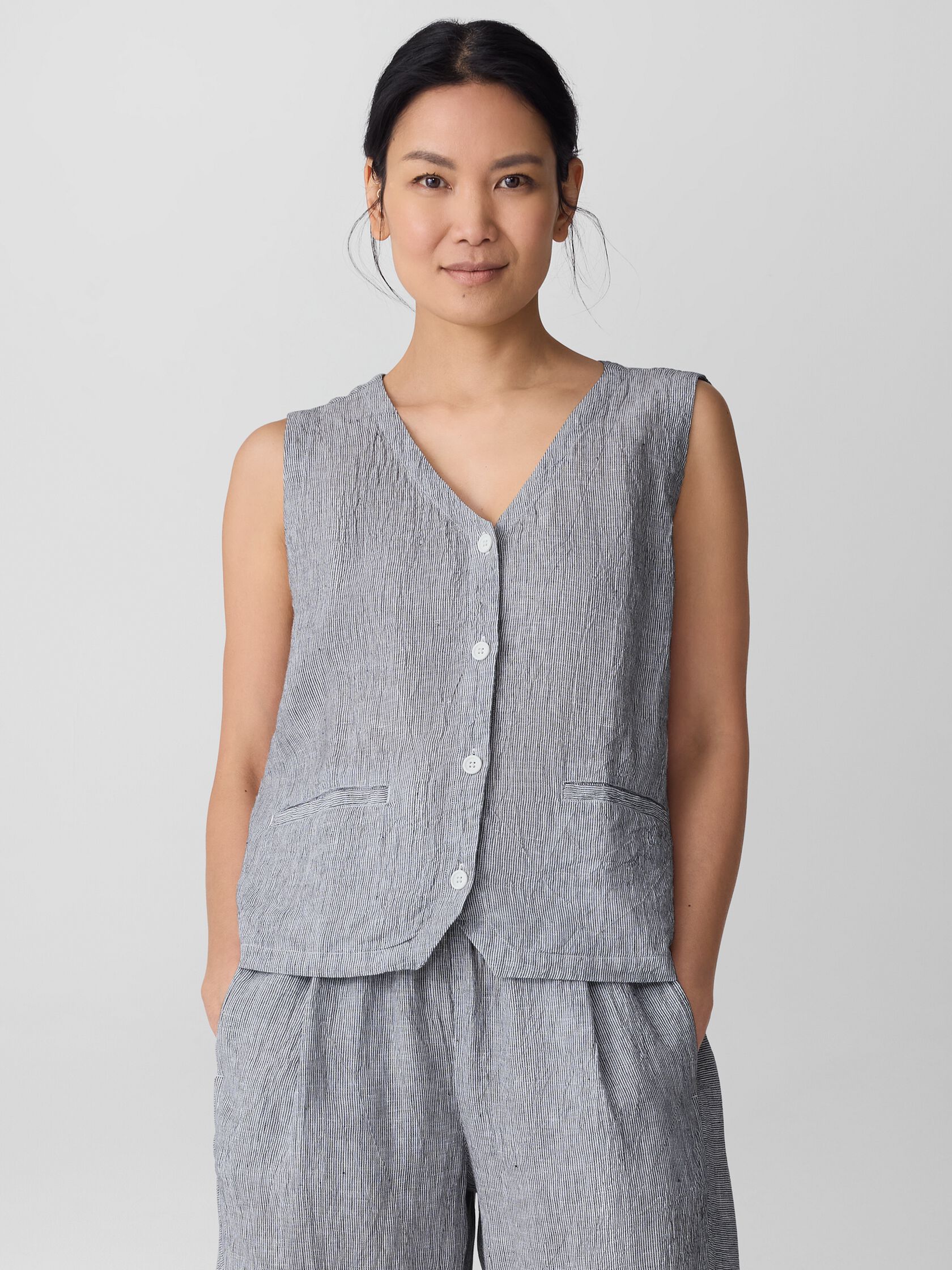 Puckered Organic Linen Stripe Vest