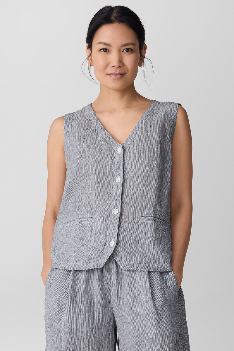 Puckered Organic Linen Stripe Vest Puckered Organic Linen Stripe Vest