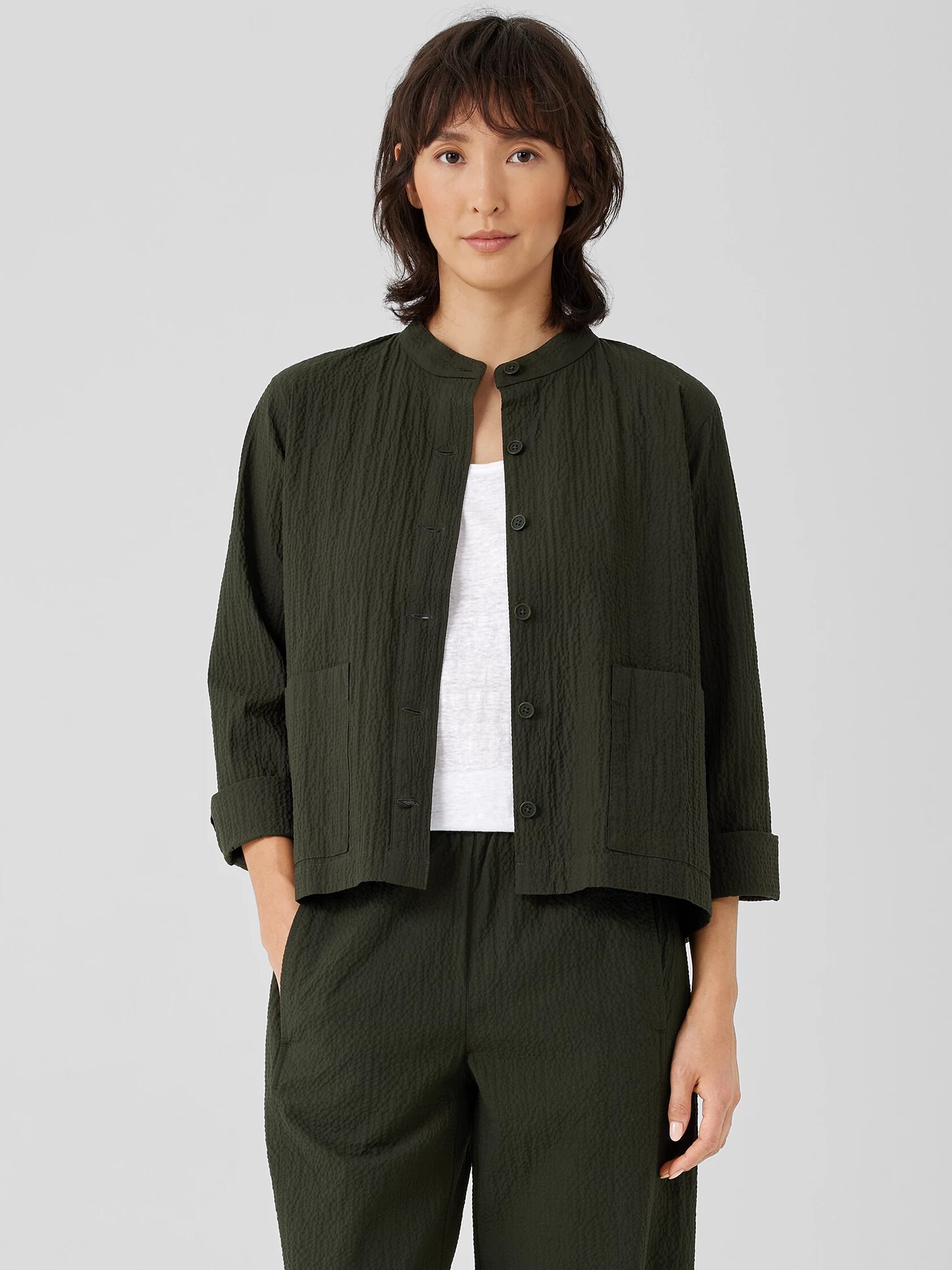 Organic Cotton Pucker Mandarin Collar Jacket