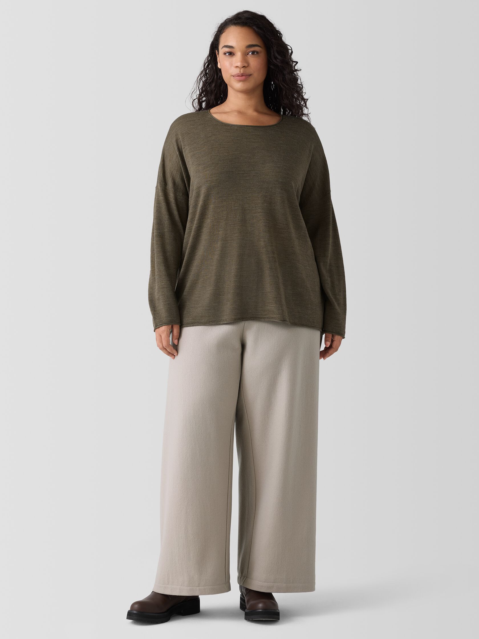 Felted Wool Jersey Wide-Leg Long Pant in Regenerative Wool