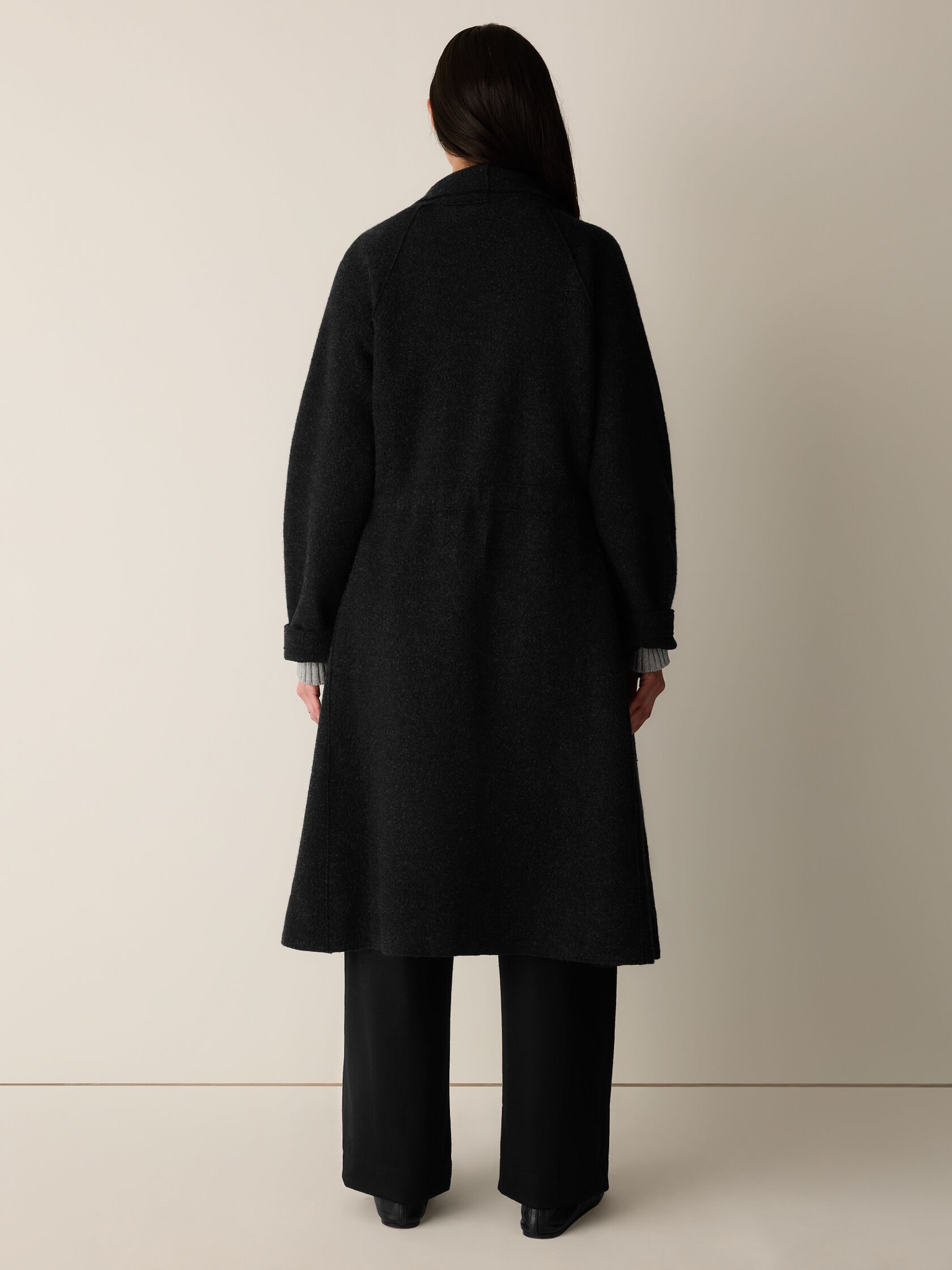 Lightweight Boiled Wool Drape Neck Coat in Regenerative Wool