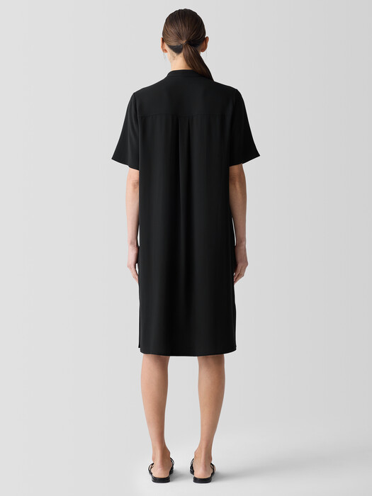 Silk Georgette Crepe Band Collar Dress