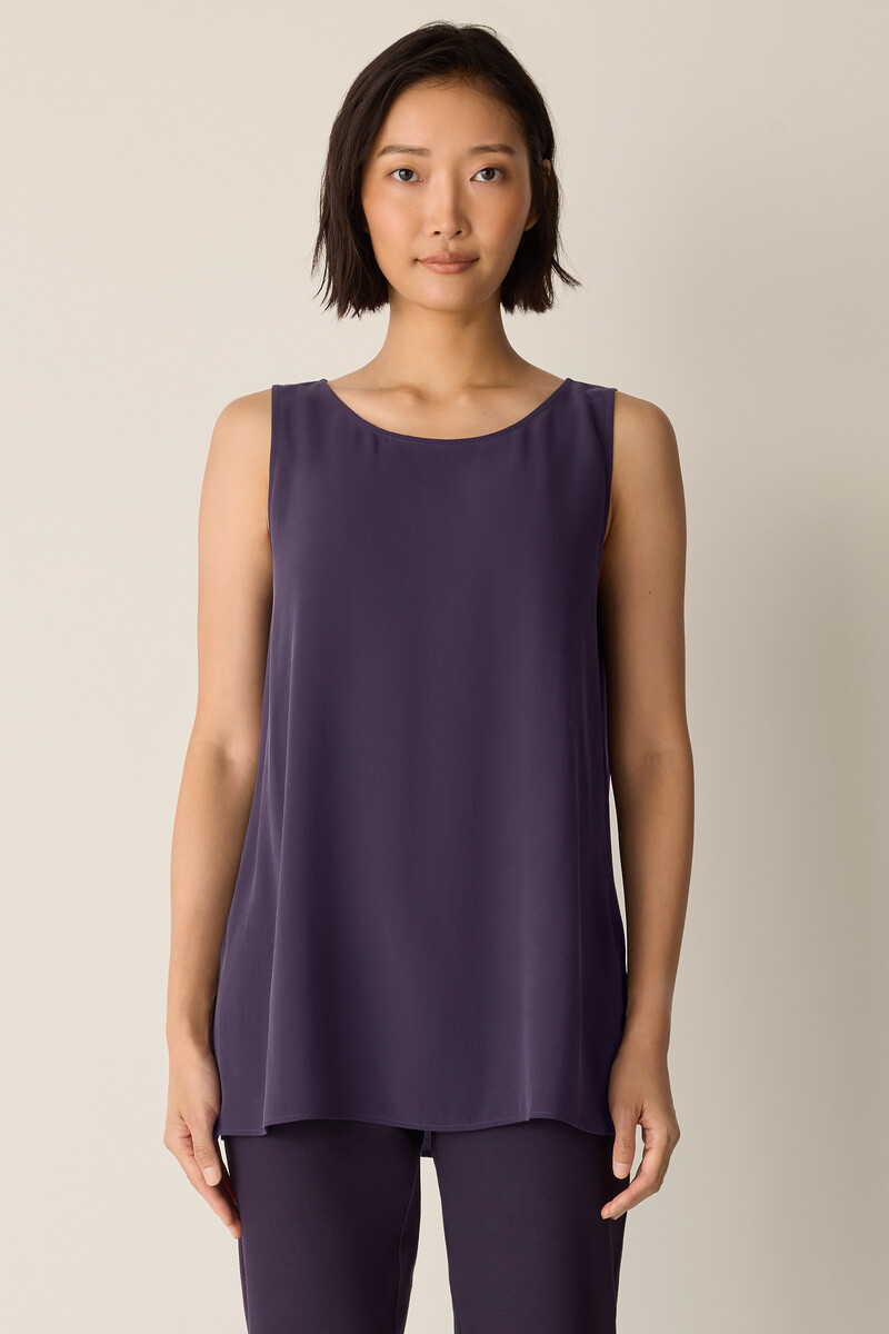 Silk Georgette Crepe Ballet Neck Long Tank Silk Georgette Crepe Ballet Neck Long Tank