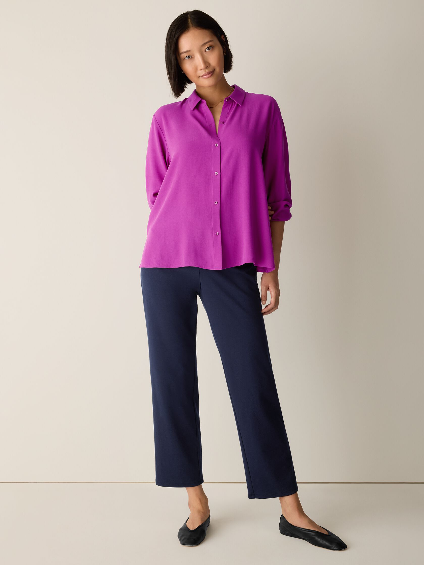 Silk Georgette Crepe Classic Collar Shirt