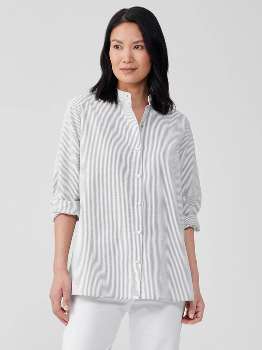 Organic Cotton Ripple Mandarin Collar Shirt