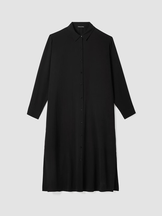 long-sleeve crepe shirt dress Crepe Collar-Stand Shirt Dress in Dresses & Skirts