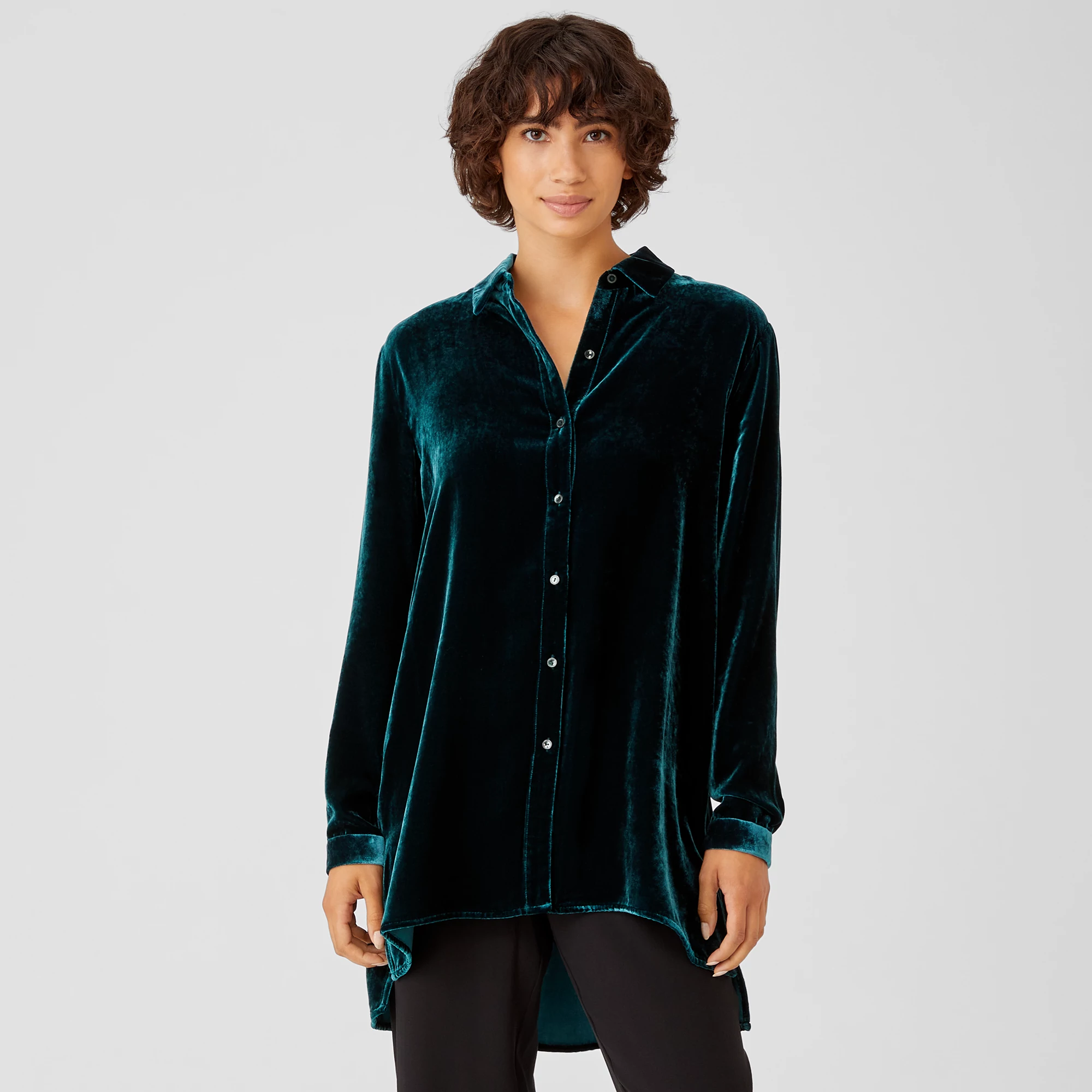 Eileen fisher long velvet shirt clearance