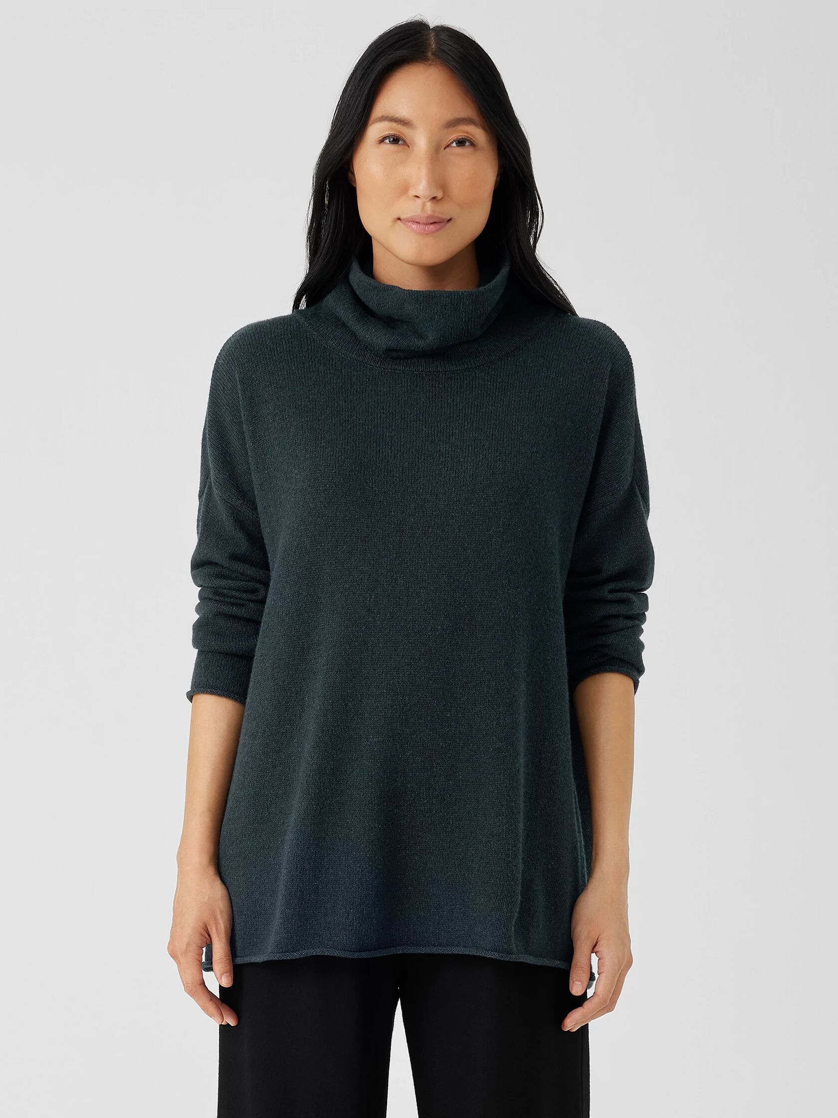 Cotton and Recycled Cashmere Turtleneck Long Top