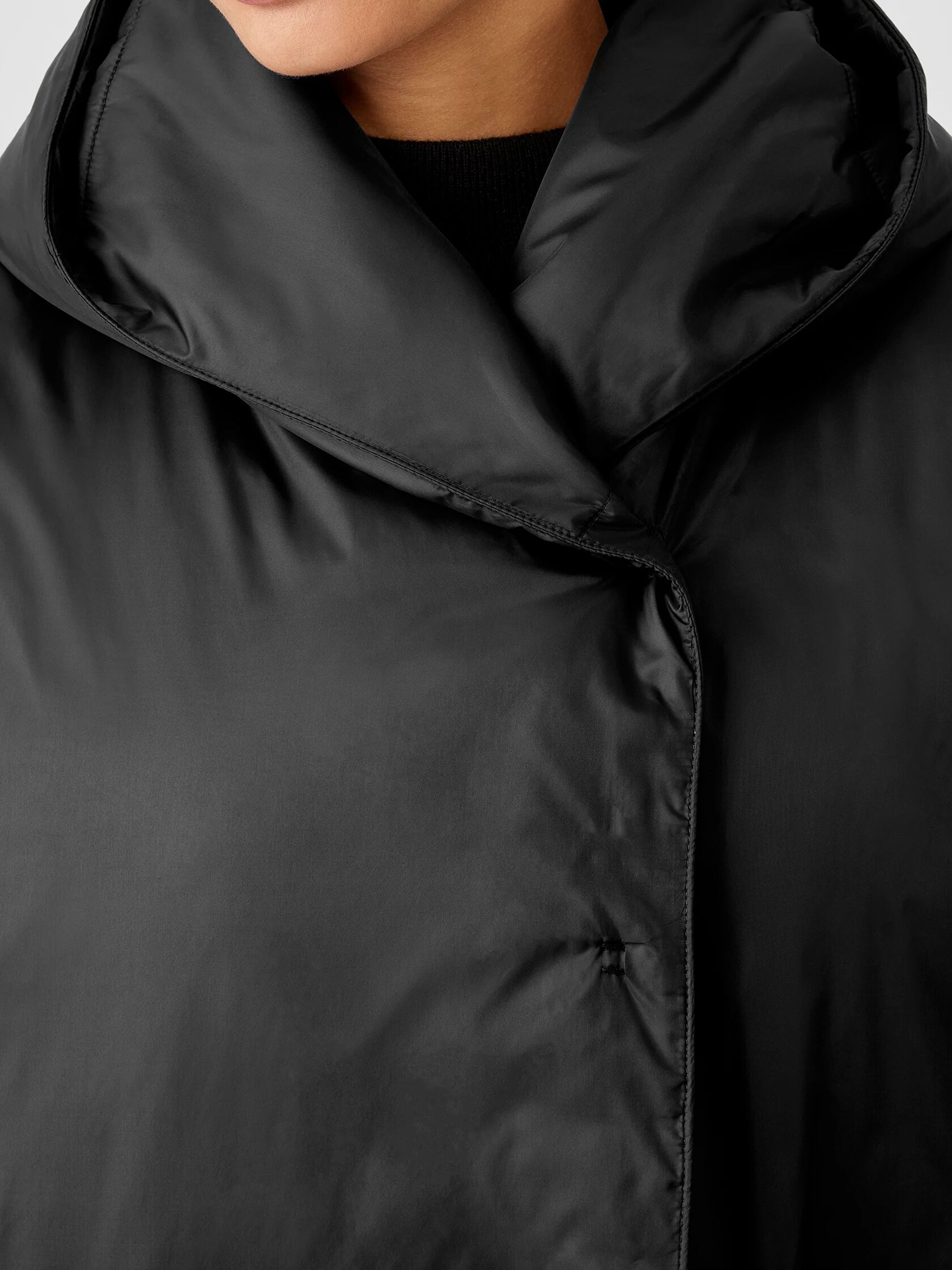 Eggshell Recycled Nylon Hooded Long Coat