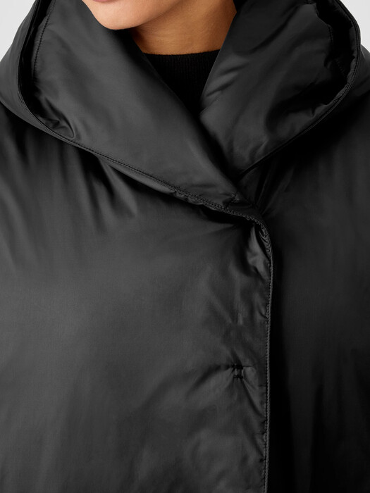 Eggshell Recycled Nylon Hooded Long Coat