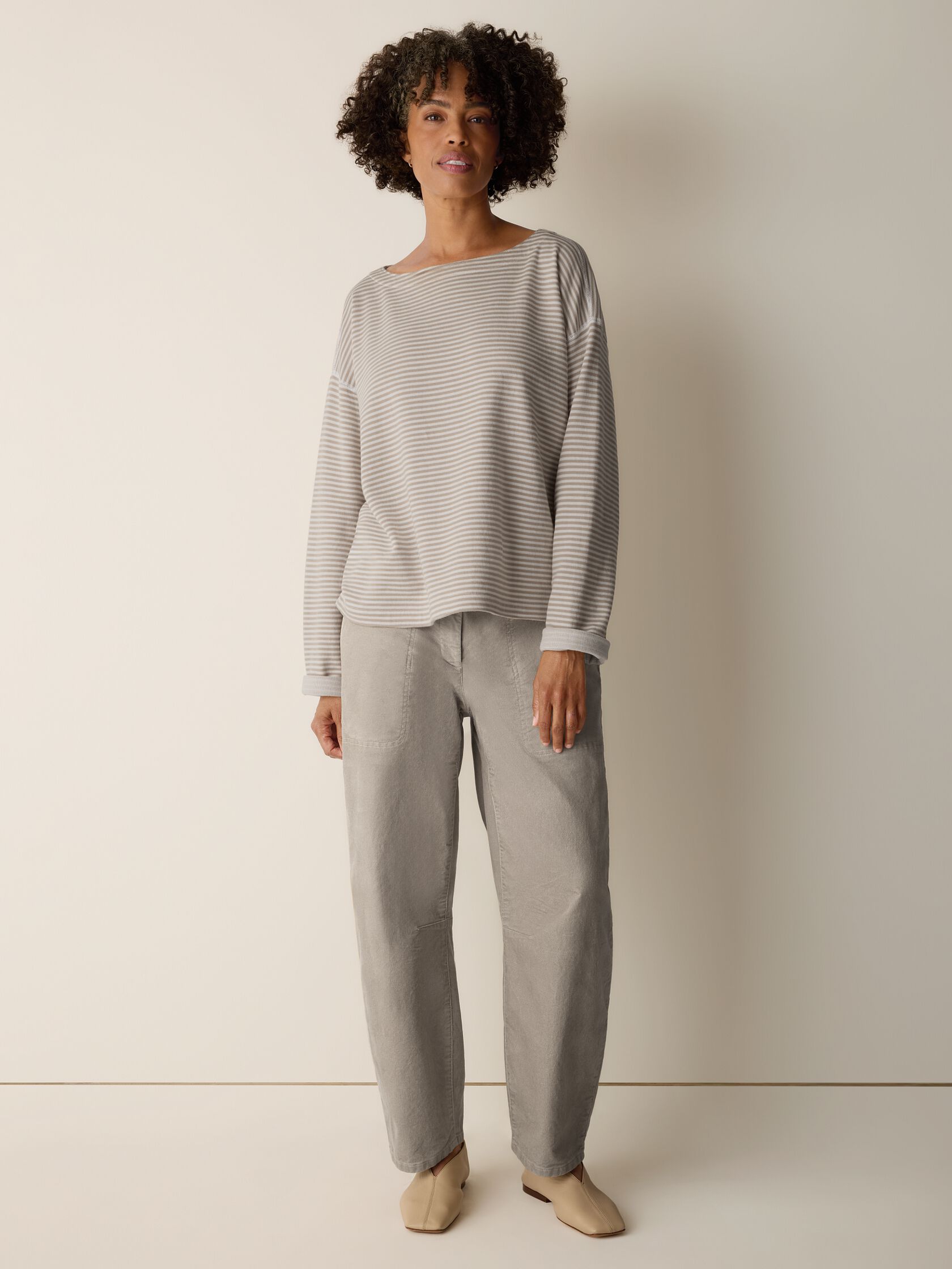 Doubleknit Organic Cotton Stripe Bateau Neck Top