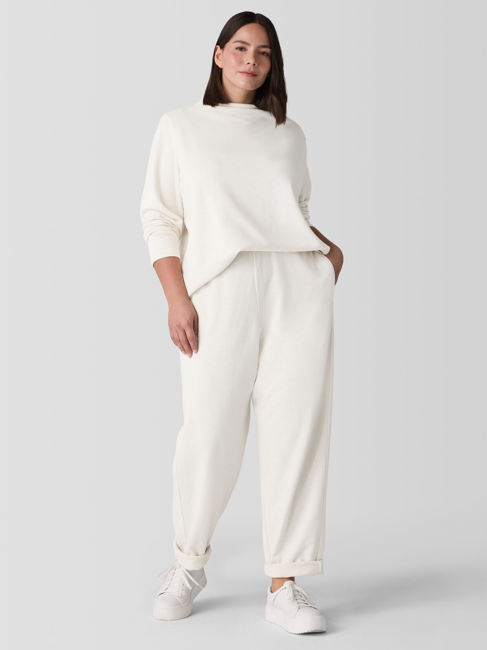 Garment-Dyed Terry Funnel Neck Top