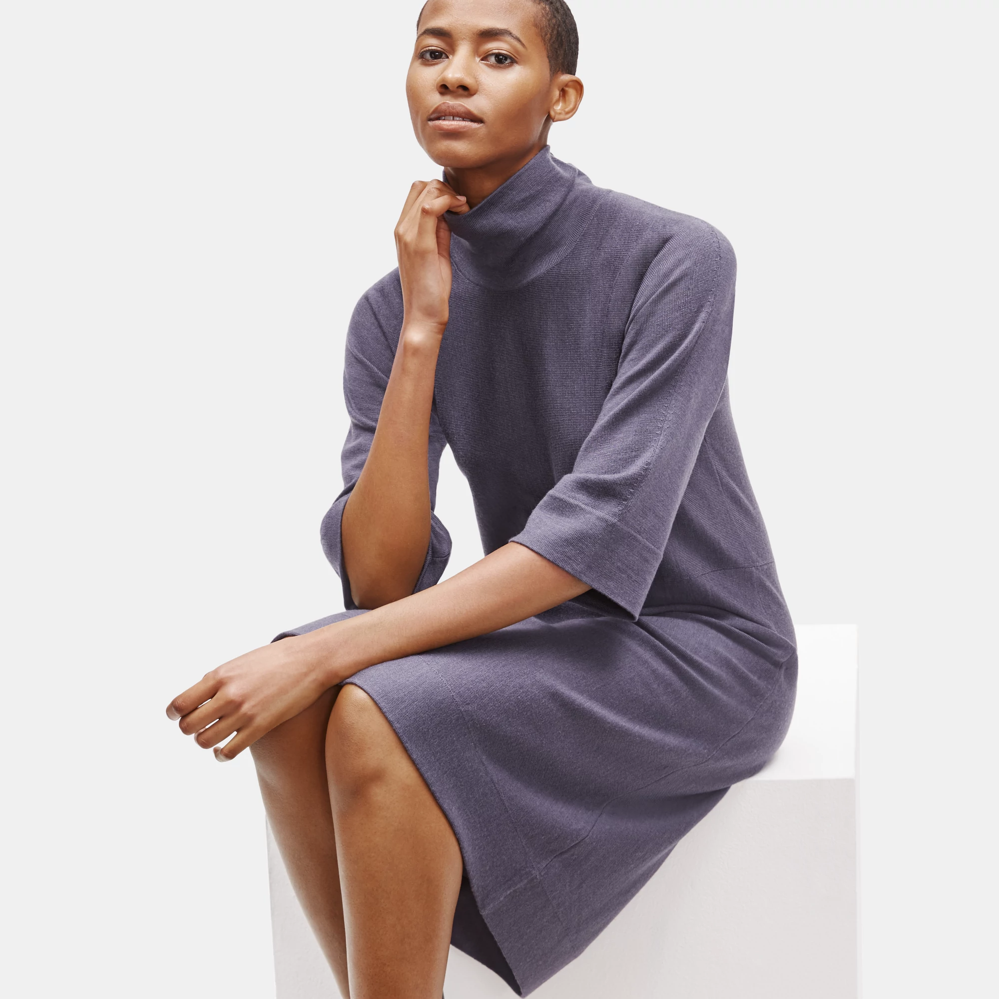 Merino Mock Neck Dress in Responsible 