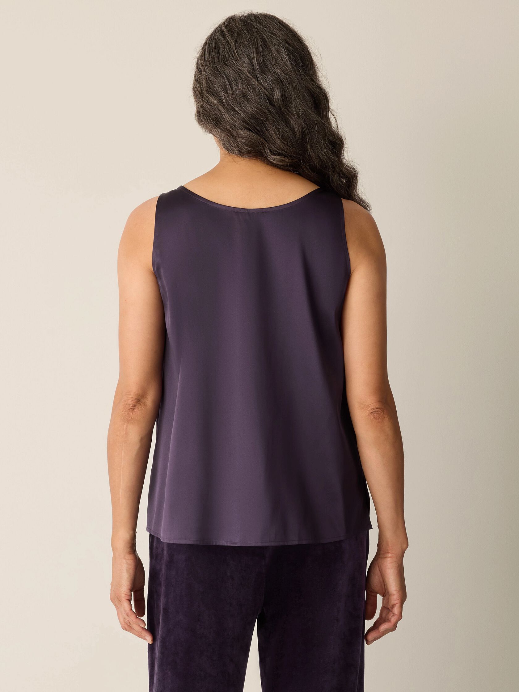 Stretch Silk Charmeuse Scoop Neck Tank